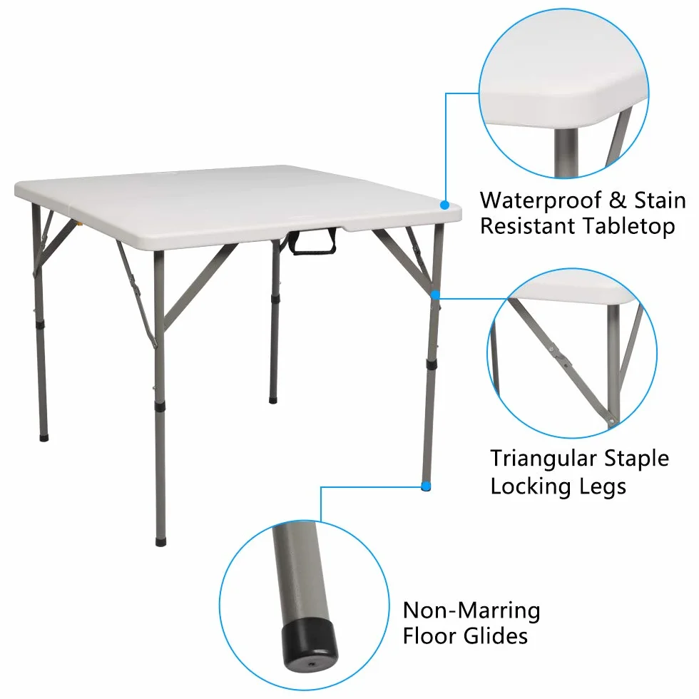 Bonnlo Table de Camping Pliante avec Poignée, Table de Jardin Carrée en Plastique 86x86x74 cm Blanc