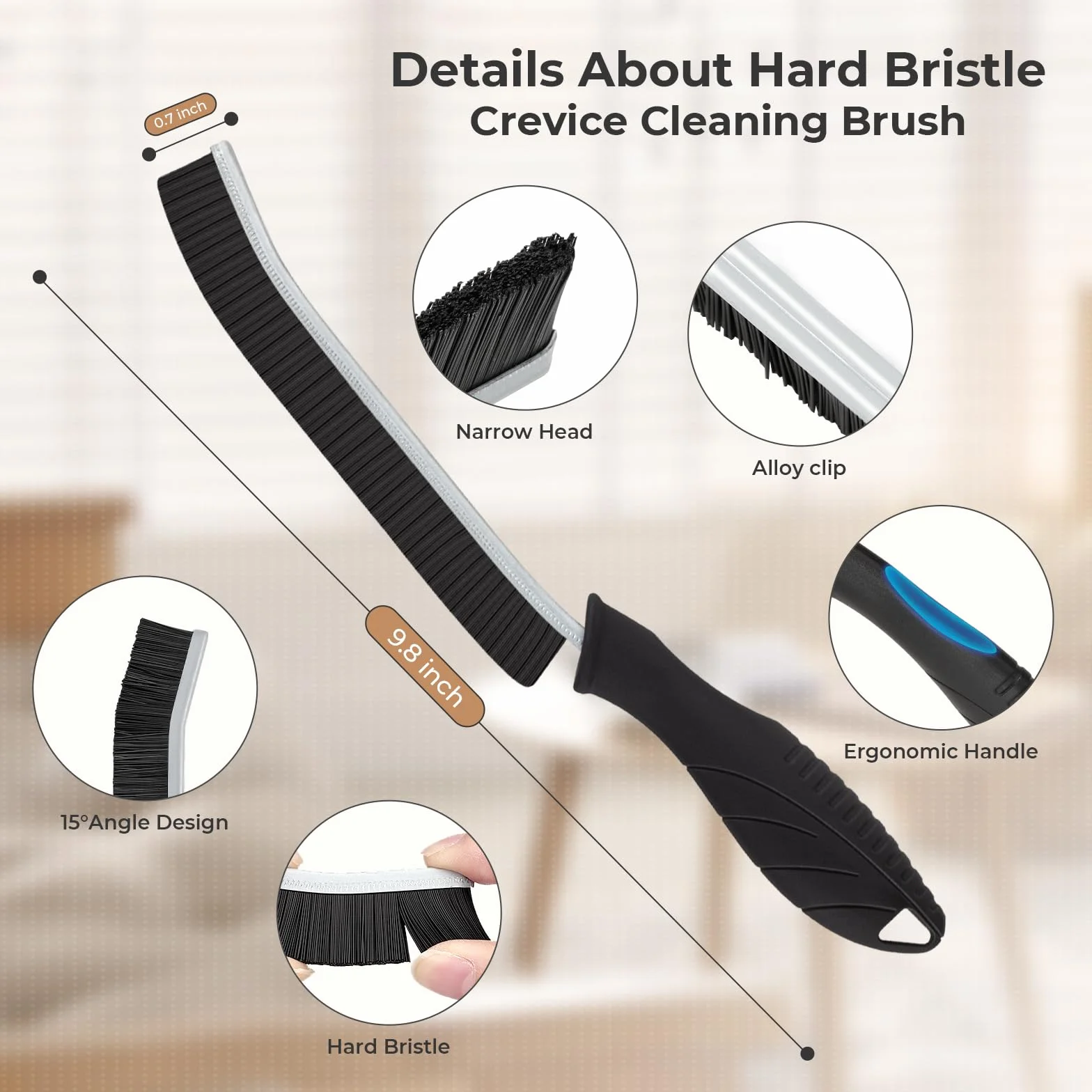 TQRR Brosse à Joints, Brosse de Nettoyage à Poils durs, Brosse de Nettoyage de Salle de Bain, Brosse Joint Carrelage, Outil de Nettoyage pour la Cuisine, Les Toilettes, Fenêtre (6, Noir)