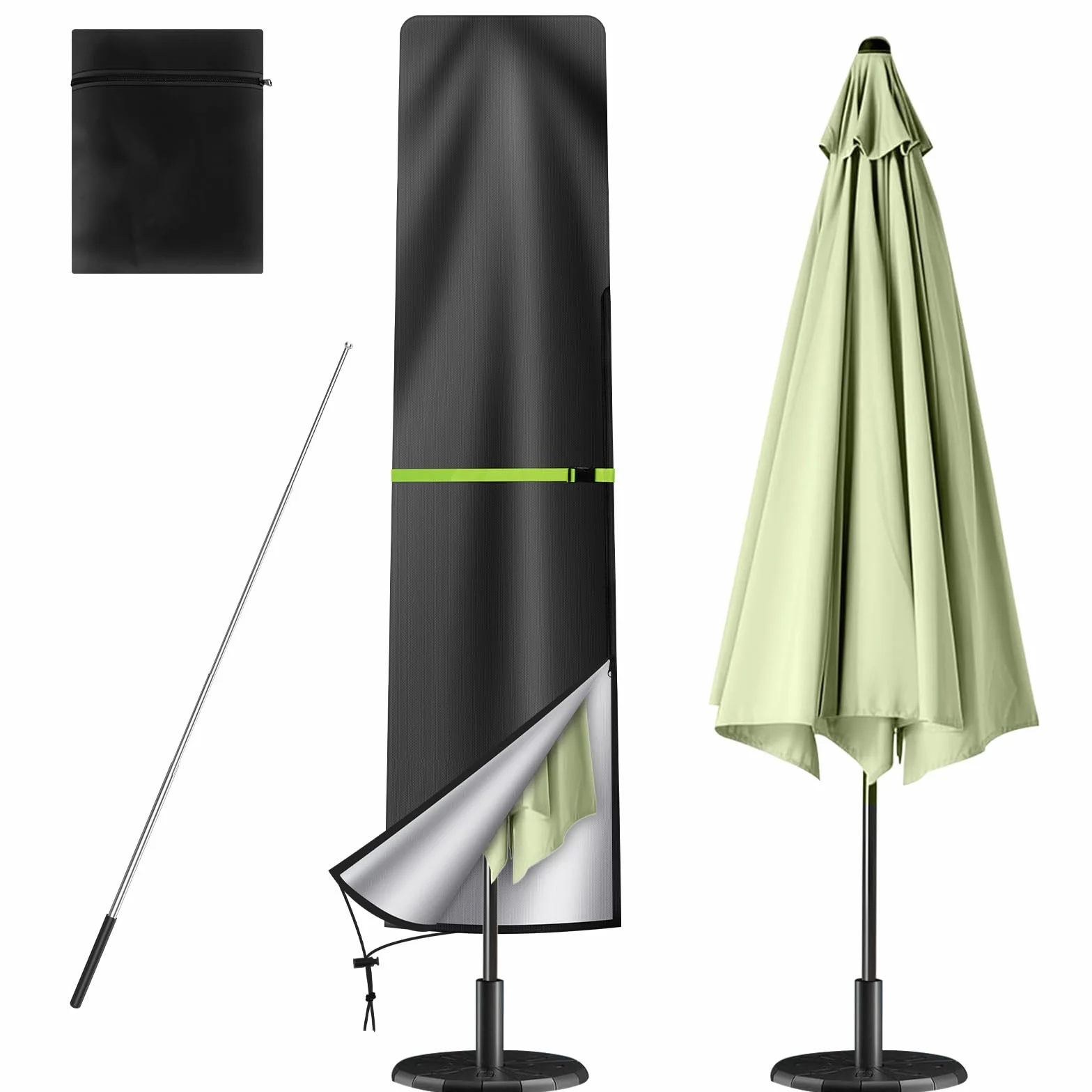 Ainiv Housse Parasol en Tissu Oxford 210D avec Mât Télescopique et Fermeture Éclair, Housse de Protection Imperméable Coupe-Vent Anti-UV