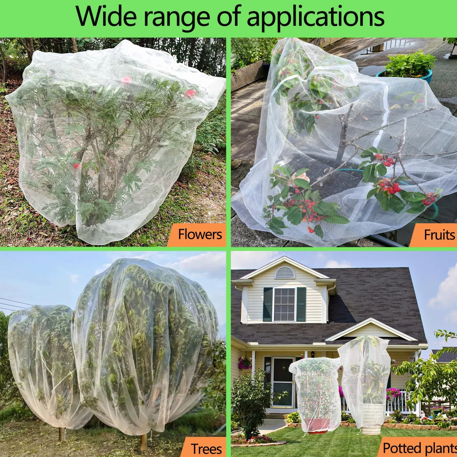 Filet de Protection pour Arbres Fruitiers 3x3m Anti-Oiseaux et Insectes avec Fermeture Éclair Blanc