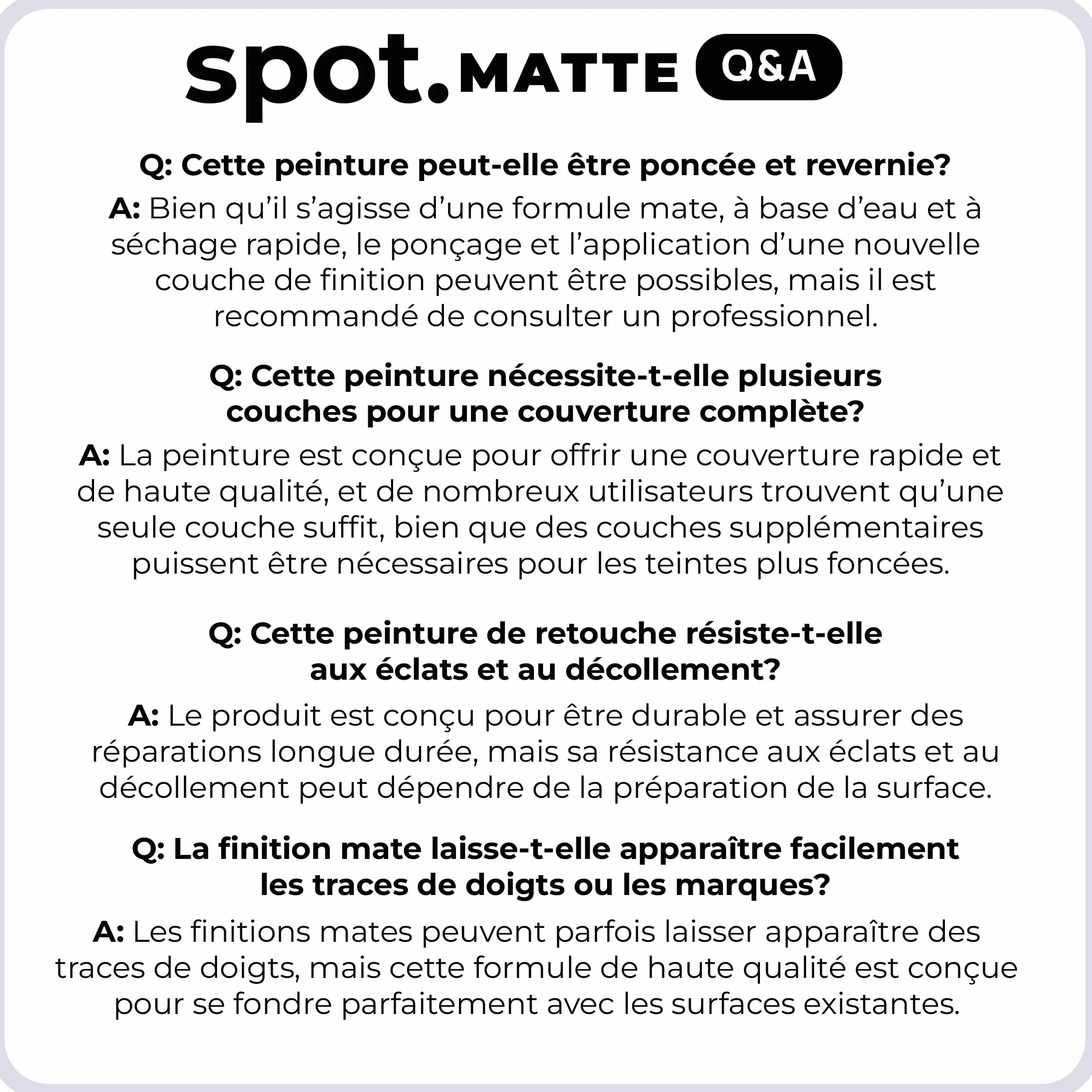 spot. Kit de retouche de peinture blanc Finition mate, auto-apprêtante, séchage rapide avec applicateur au pinceau pour armoires, murs, portes et meubles – Pack de 3 couleurs