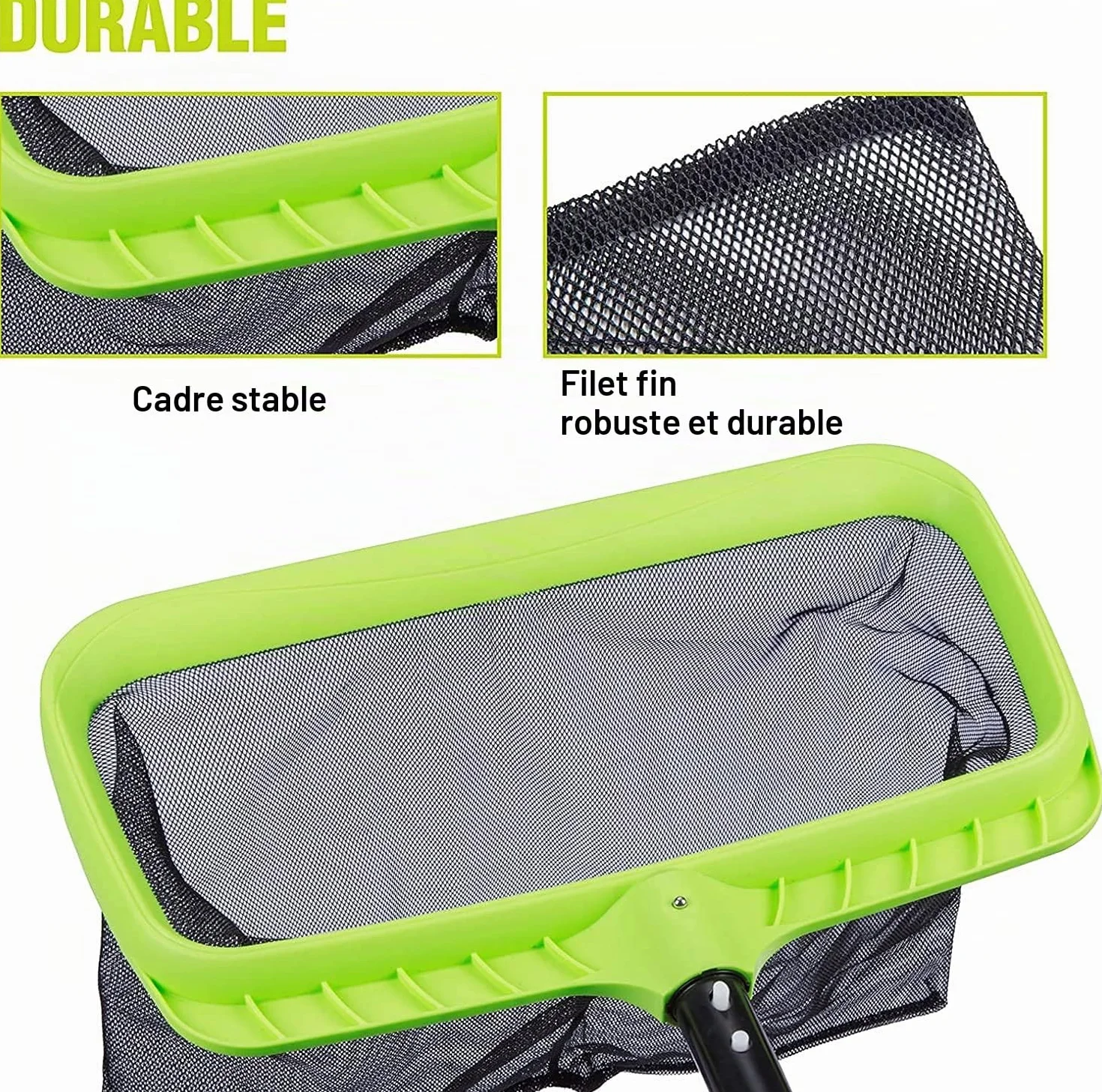 Épuisette de piscine profonde avec cadre en plastique renforcé pour piscine, étang, spas