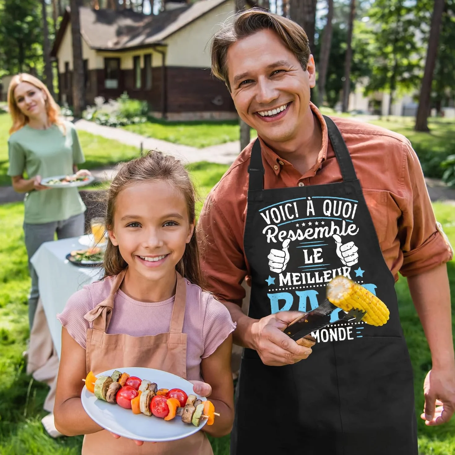 Tablier Cuisine Réglable Chef pour Homme - Cadeau Fête des Pères - Tablier BBQ Jardinage