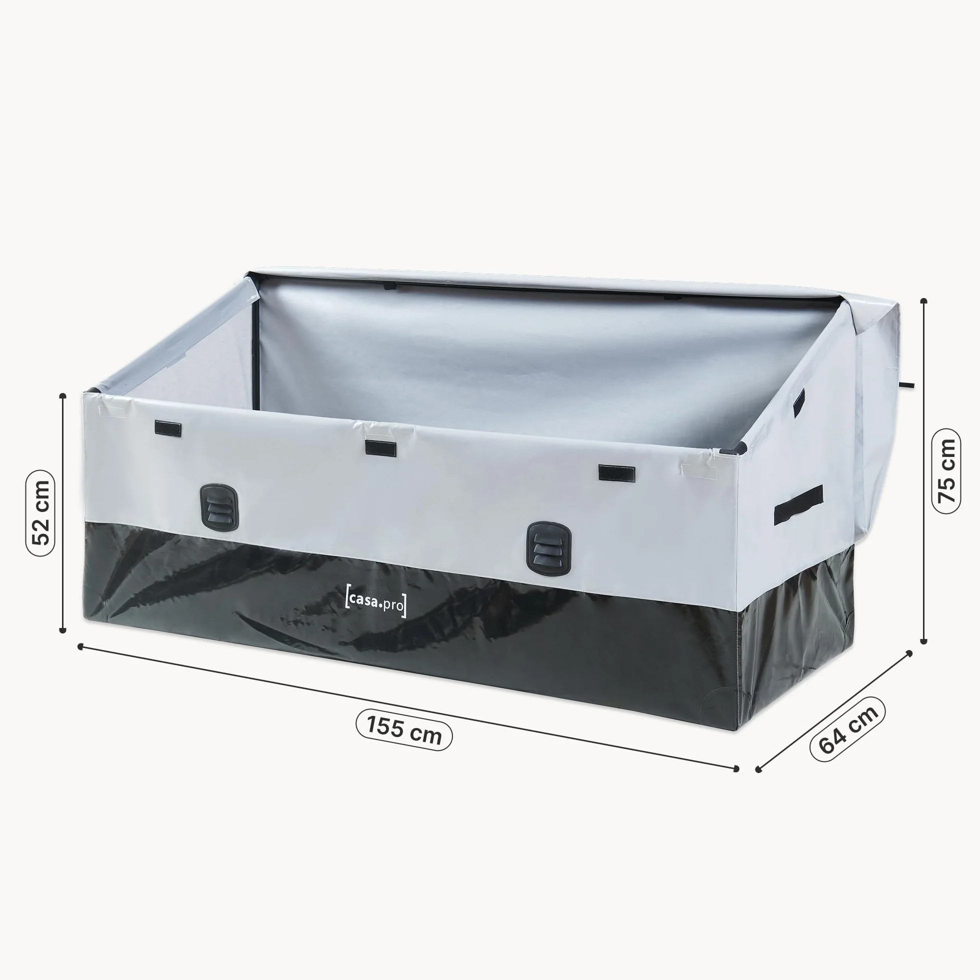 Coffre de Jardin Résistant 560 L Acier Polyester 155 x 64 cm Gris Noir