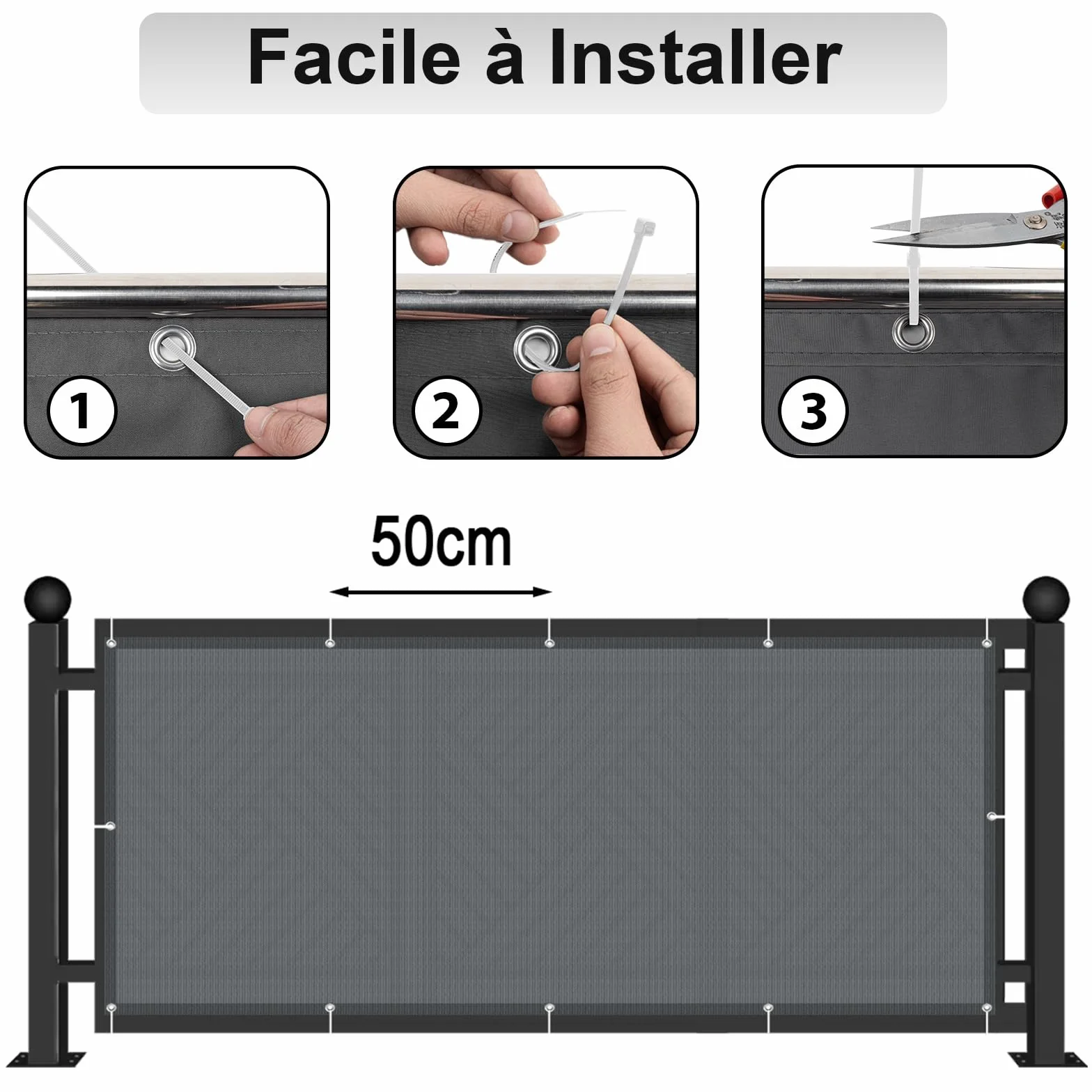 AXT SHADE Brise Vue Balcon 90x300cm Imperméable Protection UV Opaque Résistant Vent avec Trous Serre Câbles Exterieur Terrasse Anthracite