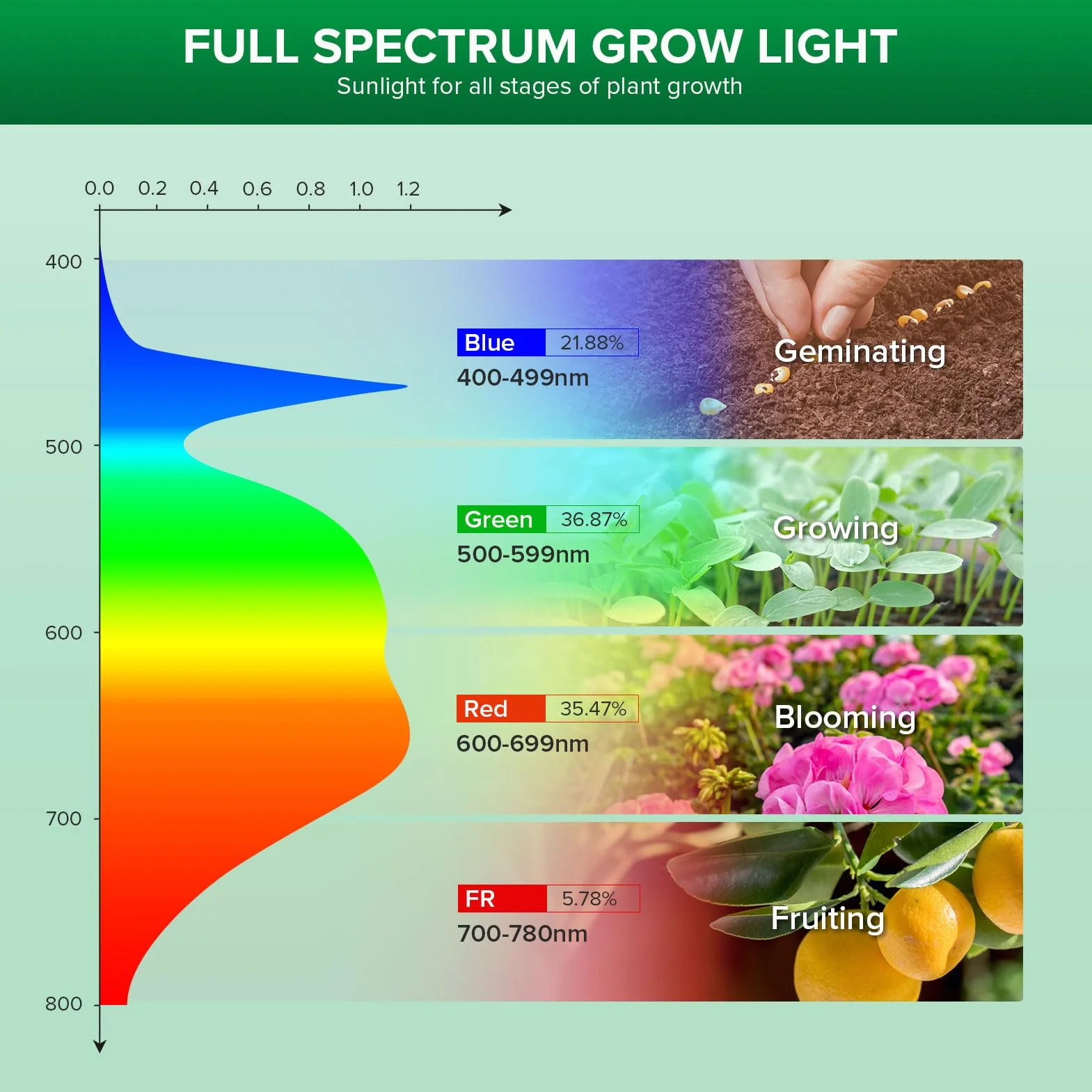 SANSI Ampoule Horticole LED E27 36W Spectre Complet Lampe de Culture Plante PPF 65 μmol/s 2x4 sq ft