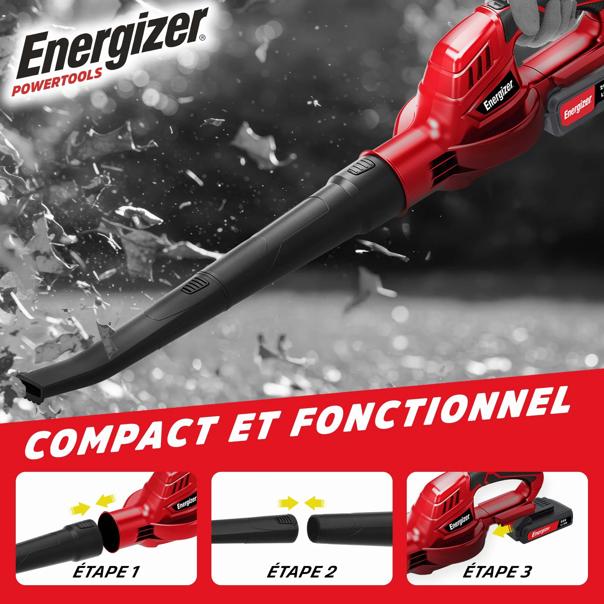 Energieur Souffleur de Feuilles sans Fil 20V 210 km/h 5000 L/min 13000 RPM 1,2 kg Batterie Chargeur Inclus