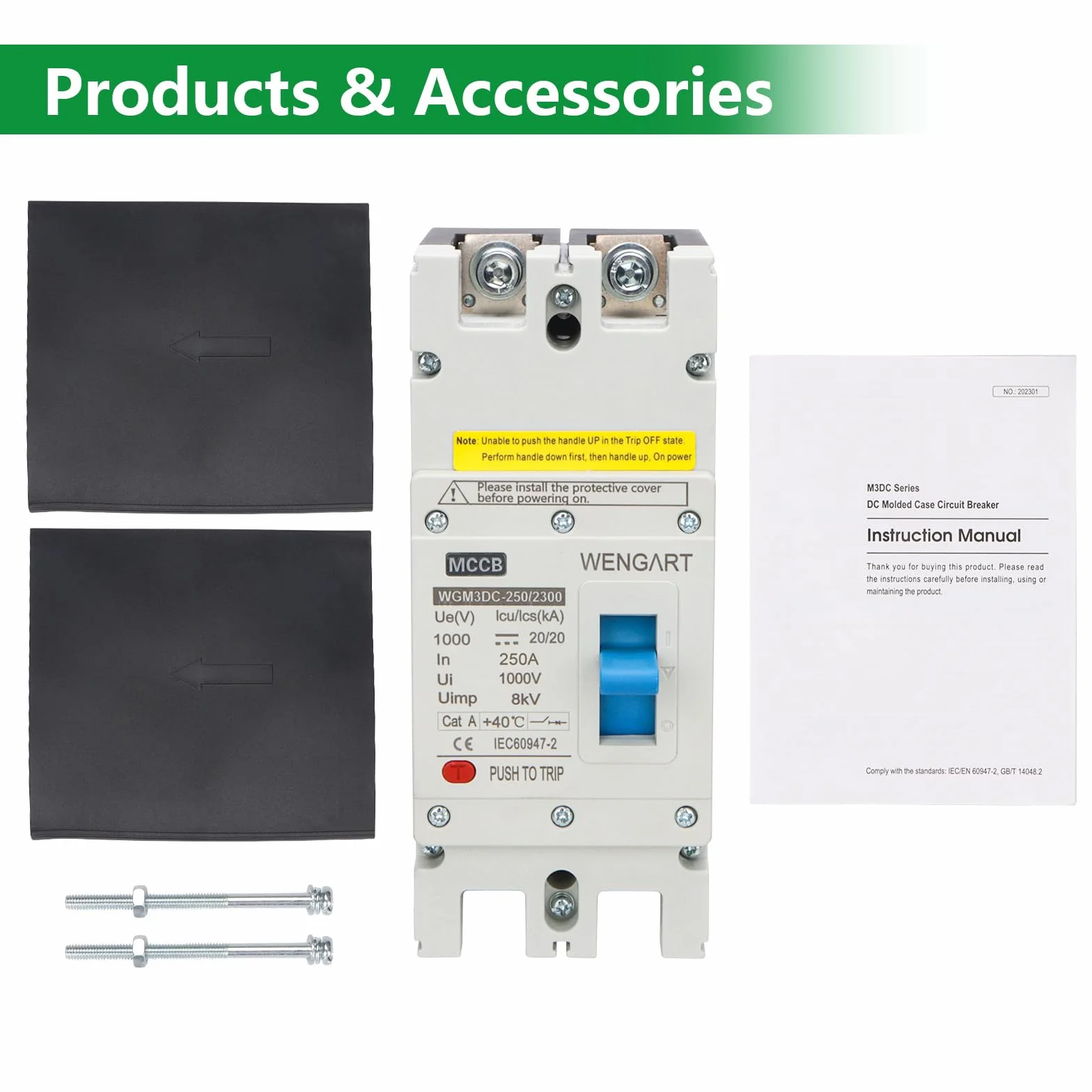 Wengart Disjoncteur Boîtier Moulé DC 250A - WGM3DC-250 - DC 1000V (2 Pôles) - Haute Performance pour Systèmes Photovoltaïques et Réseaux Ferroviaires - Pouvoir de Coupure Renforcé