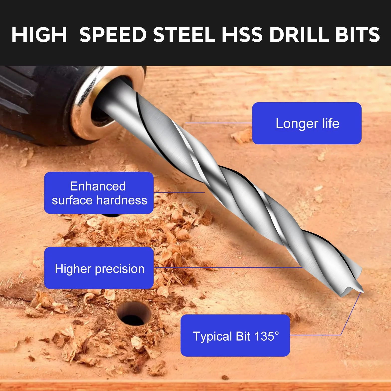Lot de 25 forets HSS hélicoïdal pour bois 1-13 mm kit complet avec étui angle 135°