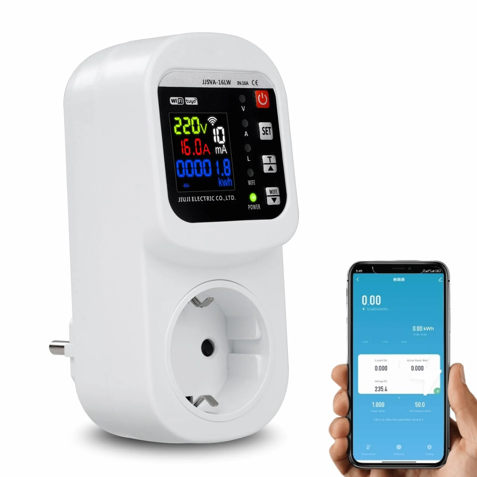 Jadeshay Wattmètre Prise Compteur d'Énergie WiFi Prise Consommation Electrique avec Écran LCD, Dispositif de Protection Contre Les surtensions 16A 230VAC, Contrôle Tuya APP