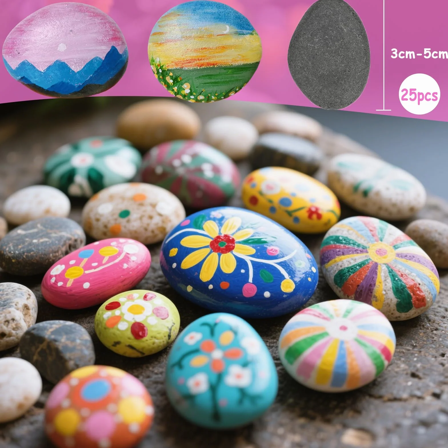 Galets à Peindre 25 Pièces 3-5 cm Pierres Plates Lisses Naturelles DIY Peinture Décoration Bricolage Enfant