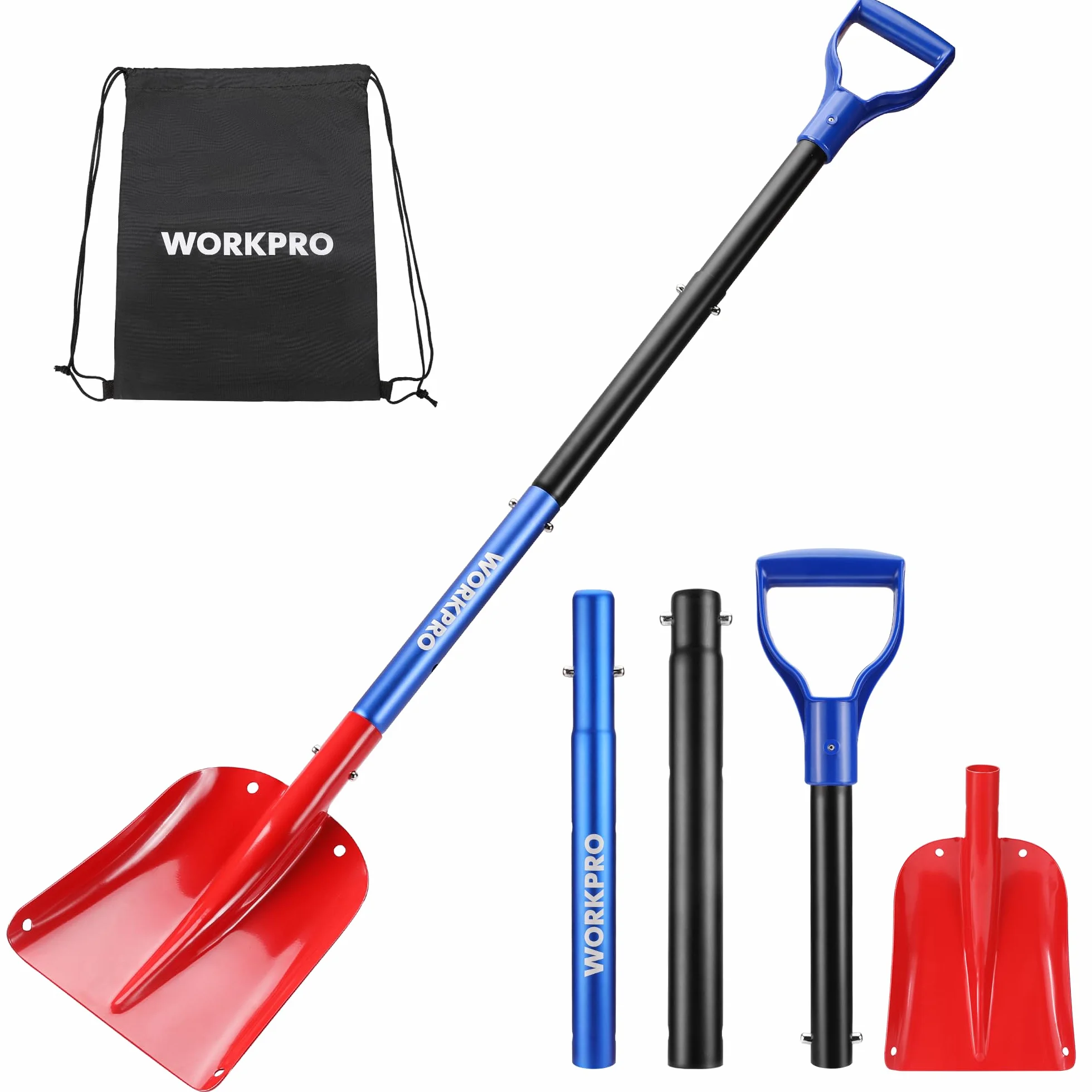 Pelle à Neige en Aluminium Réglable WORKPRO avec Manche Télescopique et Sac de Rangement