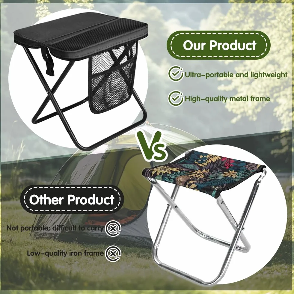 Tabouret de camping pliable 31 cm avec sac de rangement noir