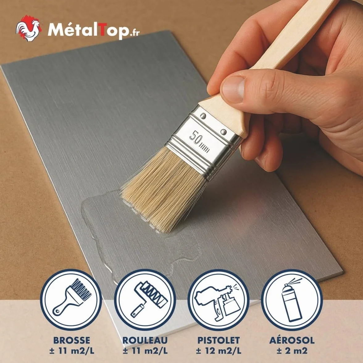 Metaltop - Vernis Aluminium - Bombe 400 ml - Pour une bonne adhérence sur l'aluminium, l'inox et le zinc