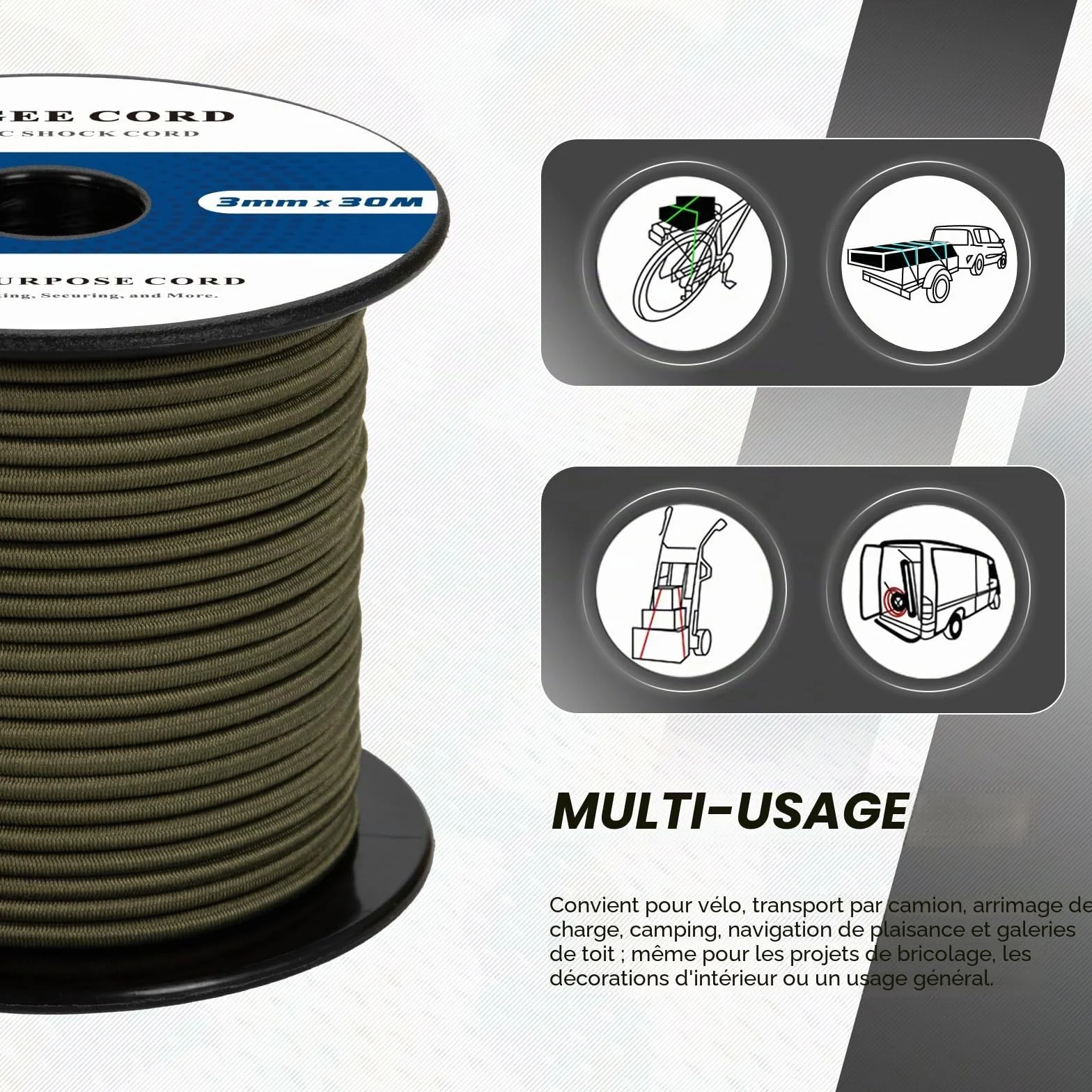 Abma Cord Tendeur Élastique 3mm 30M Corde Elastique Corde en Caoutchouc - Noir