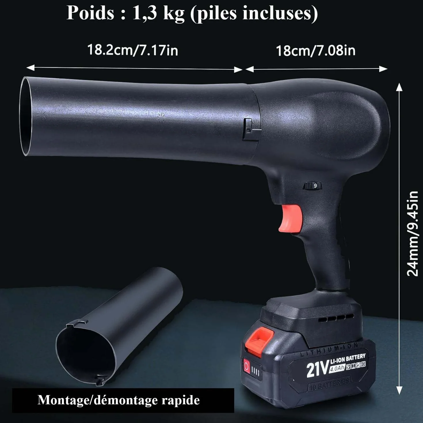 Souffleur de Turbo sans Fil 130 000 TR/Min 4000mAh sans Balais avec Buse Prolongée