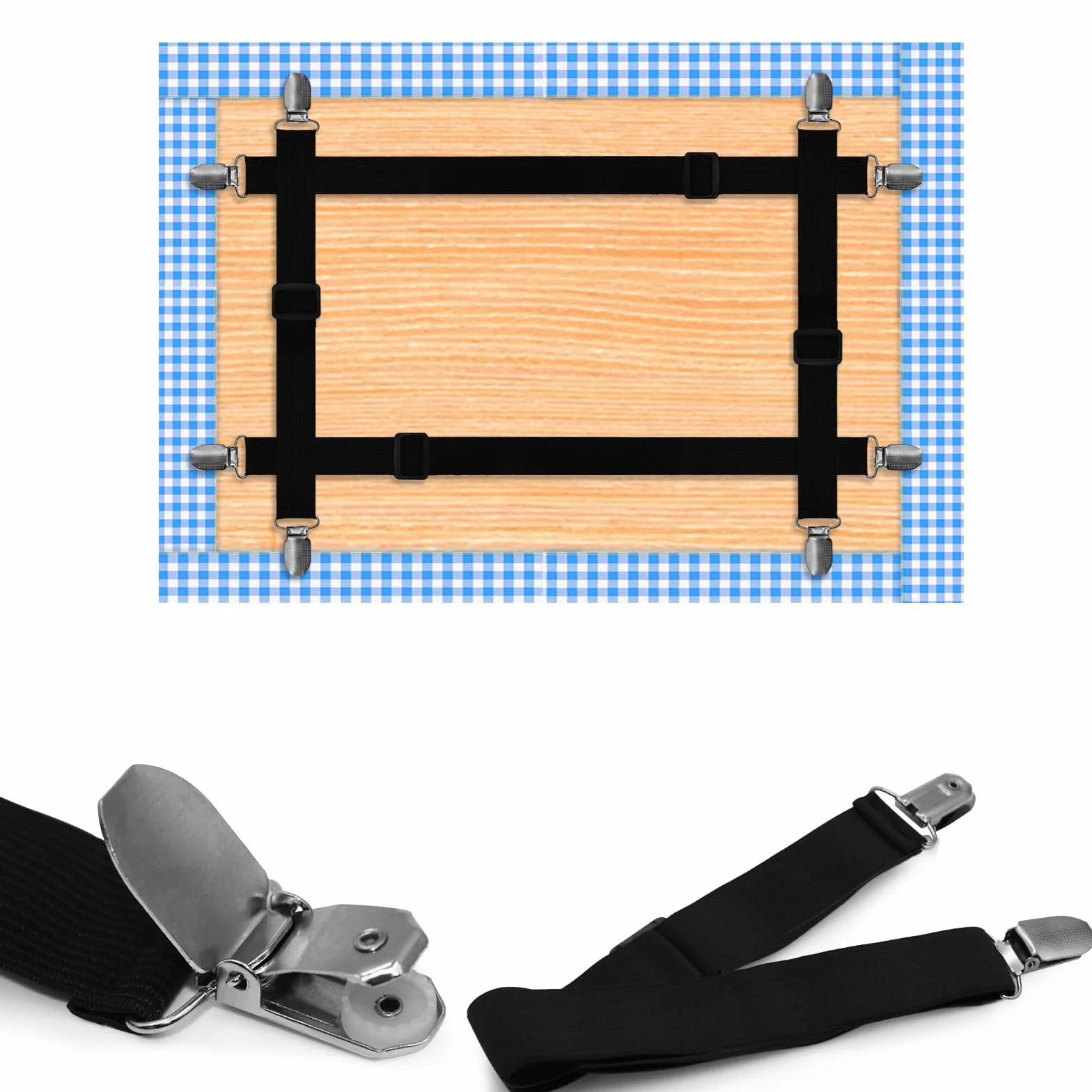 Attache Nappe Exterieur Réglable Élastique 5 Pièces pour Table Pique-Nique Canapé (Noir)