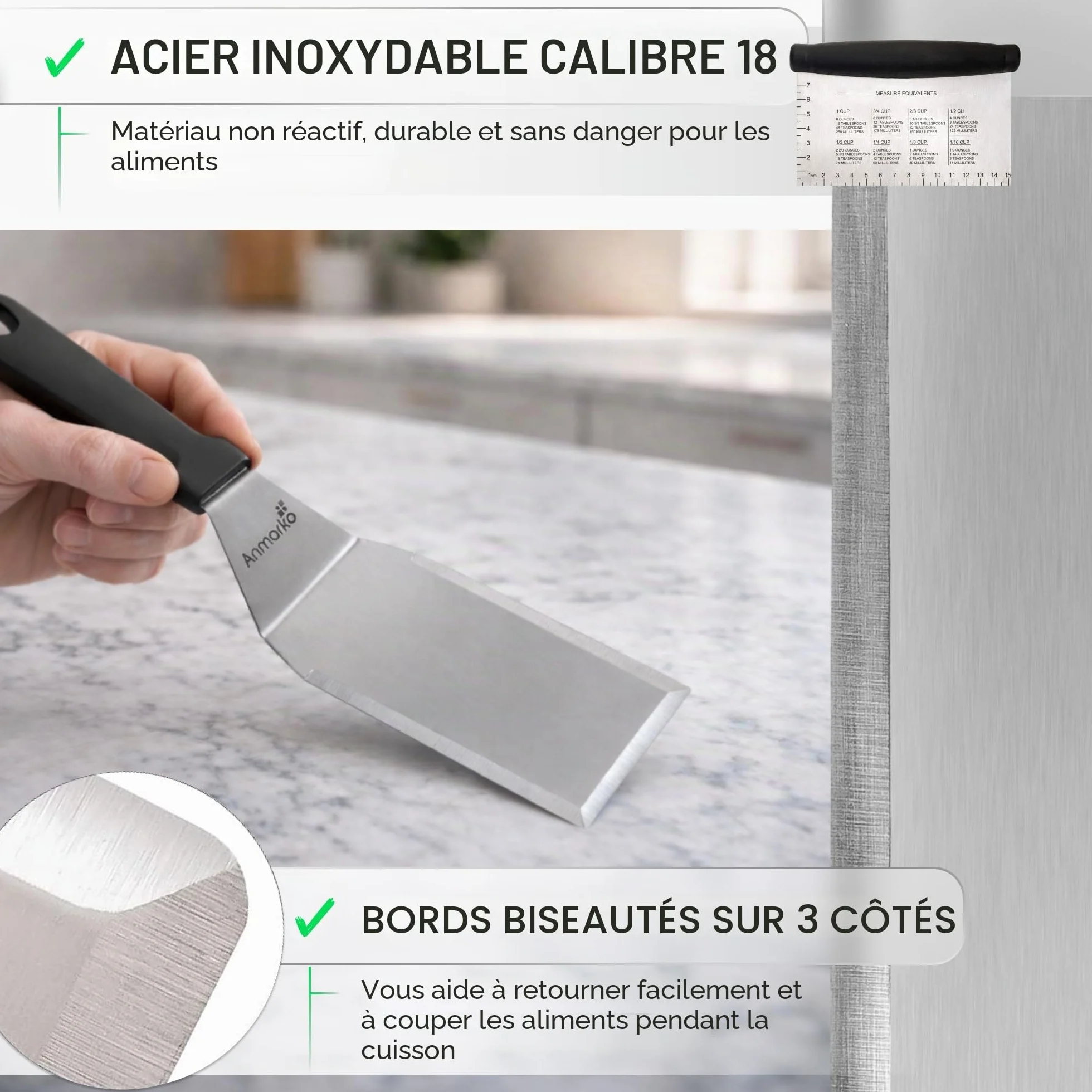 Anmarko Lot de Spatules en Acier Inoxydable pour Barbecue et Grill - Ustensiles en Métal pour Plaque en Fonte