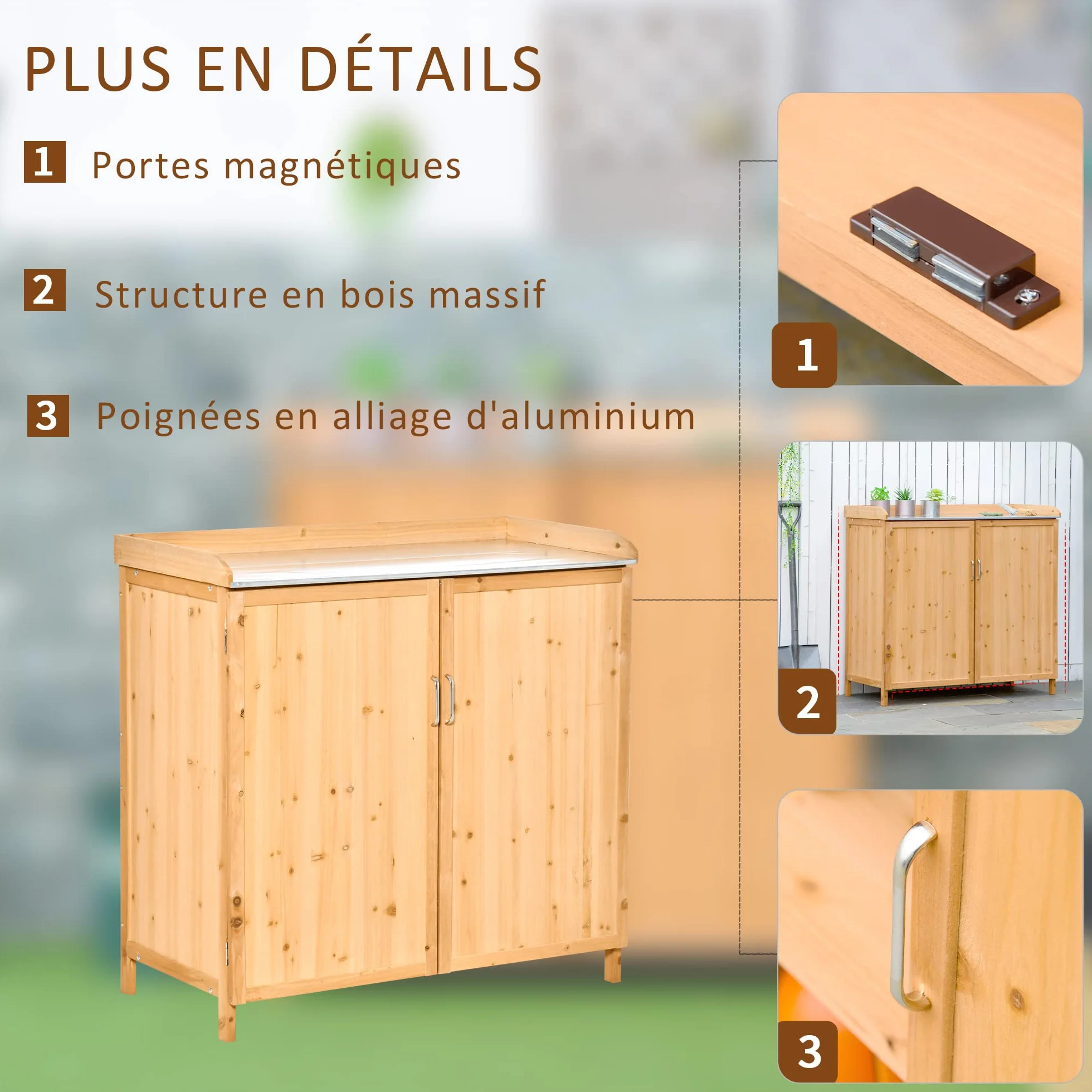 Outsunny Armoire de Jardin sur Pied Table de rempotage 2 en 1 Acier galvanisé Bois de cèdre