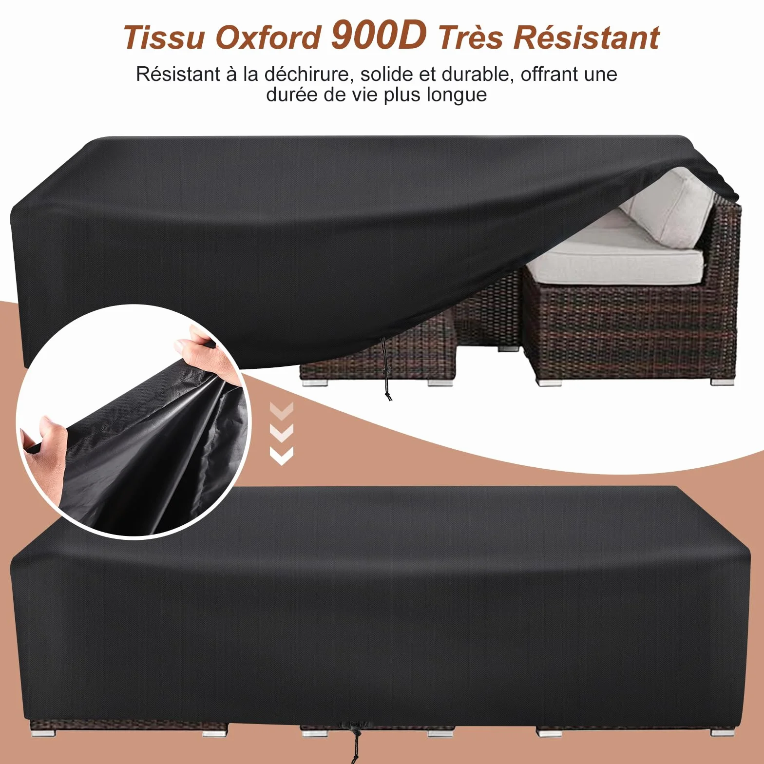 Housse Salon de Jardin Exterieur 900D Tissu Oxford 213x132x74cm Imperméable Protection Table Chaise Canapé
