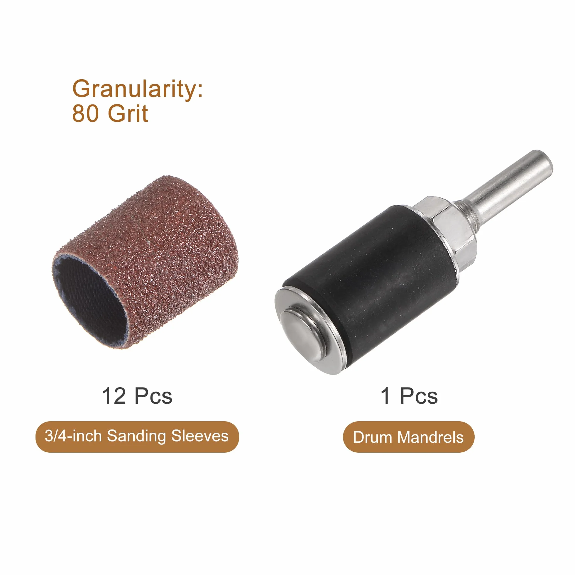 sourcing map Lot de 12 manchons abrasifs de 1,9 cm, grain 80 avec mandrins de tambour de 0,6 cm pour outils rotatifs