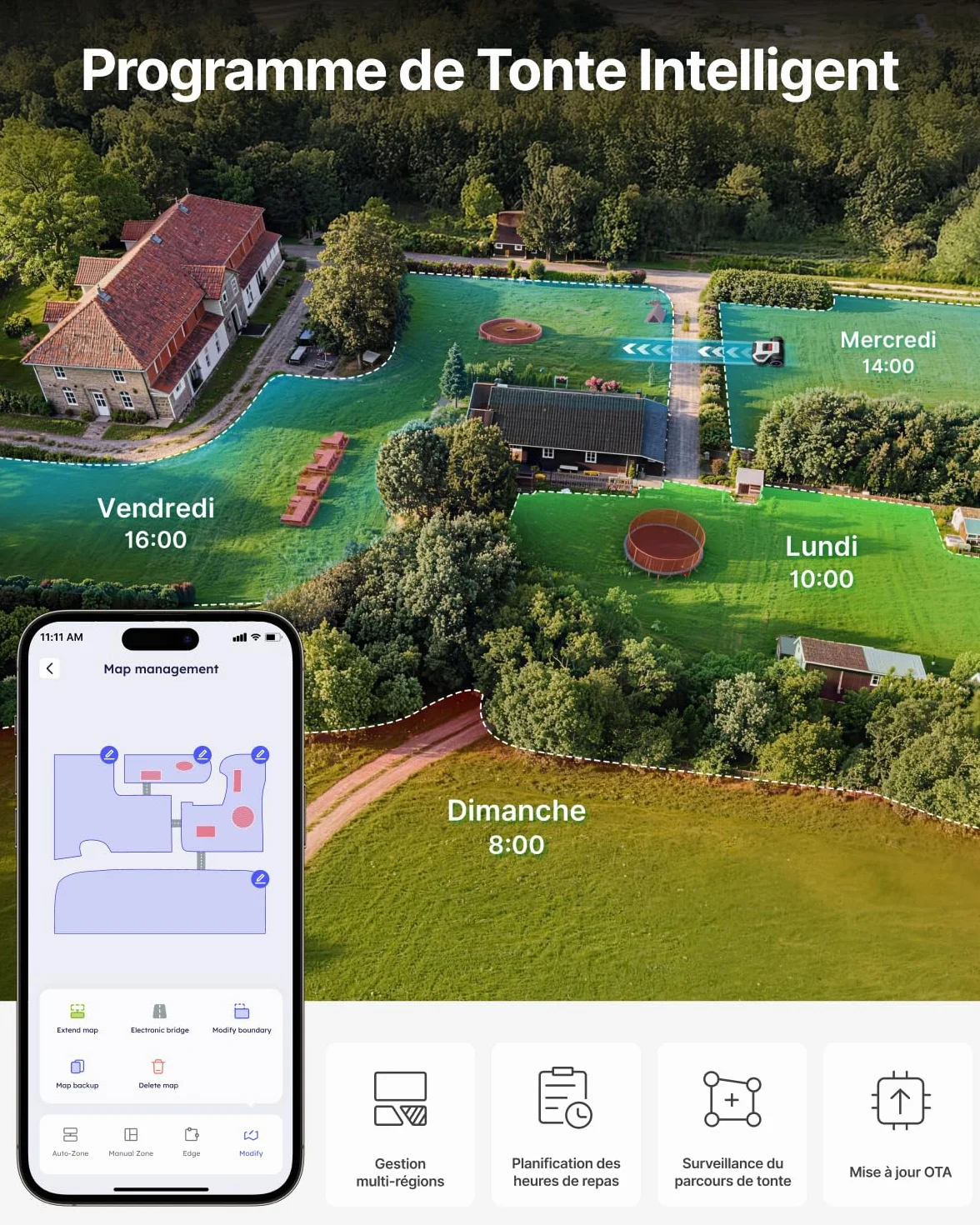 ANTHBOT M5 Robot Tondeuse 500-700㎡ 150㎡/h NetRTK 4G Cartographie Automatique Double Vision IA Gestion Multi-Zones APP Control 3-7CM Réglage Hauteur