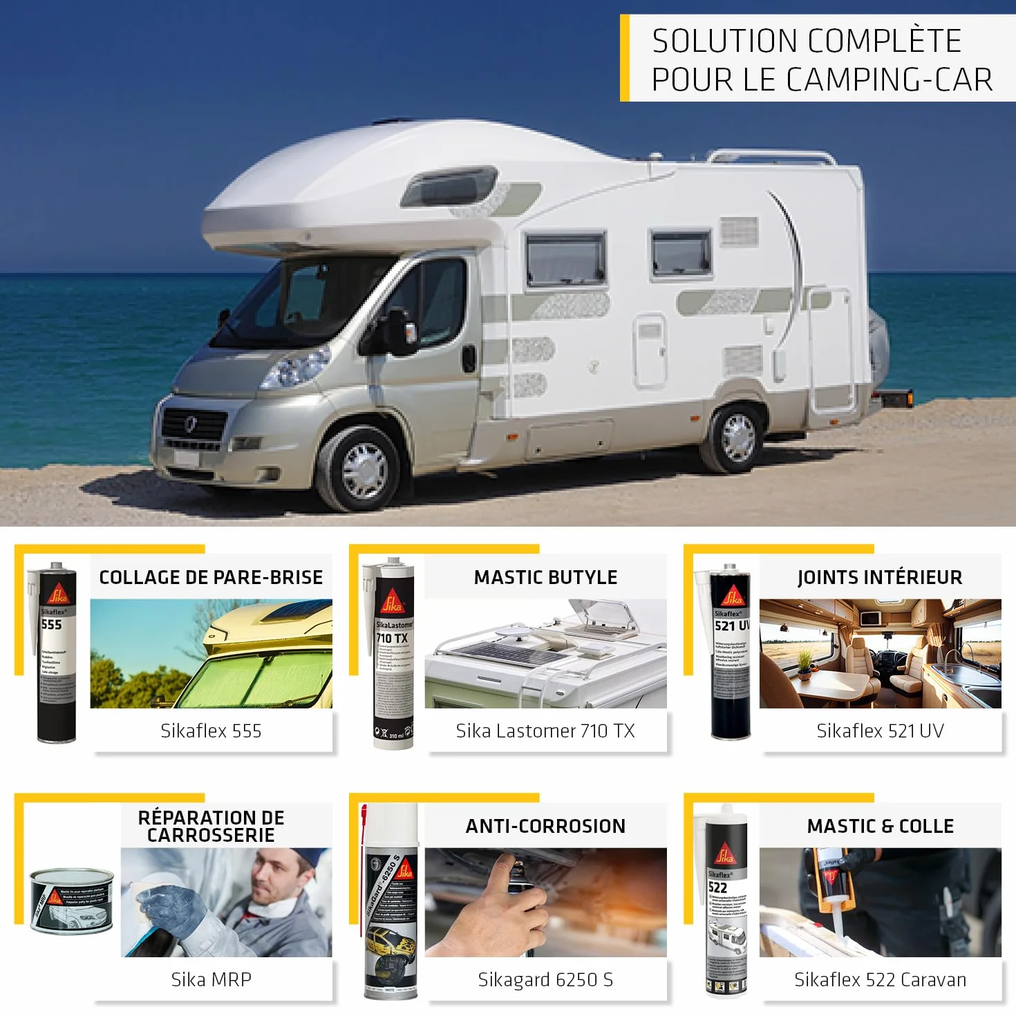 SIKA - Colle-mastic joints d'étanchéité camping-car/caravane/mobil-home - Sikaflex 521 UV Noir - Adhérence élevée - Résistant aux UV - Sans solvant - Résiste aux conditions climatiques - 300ml