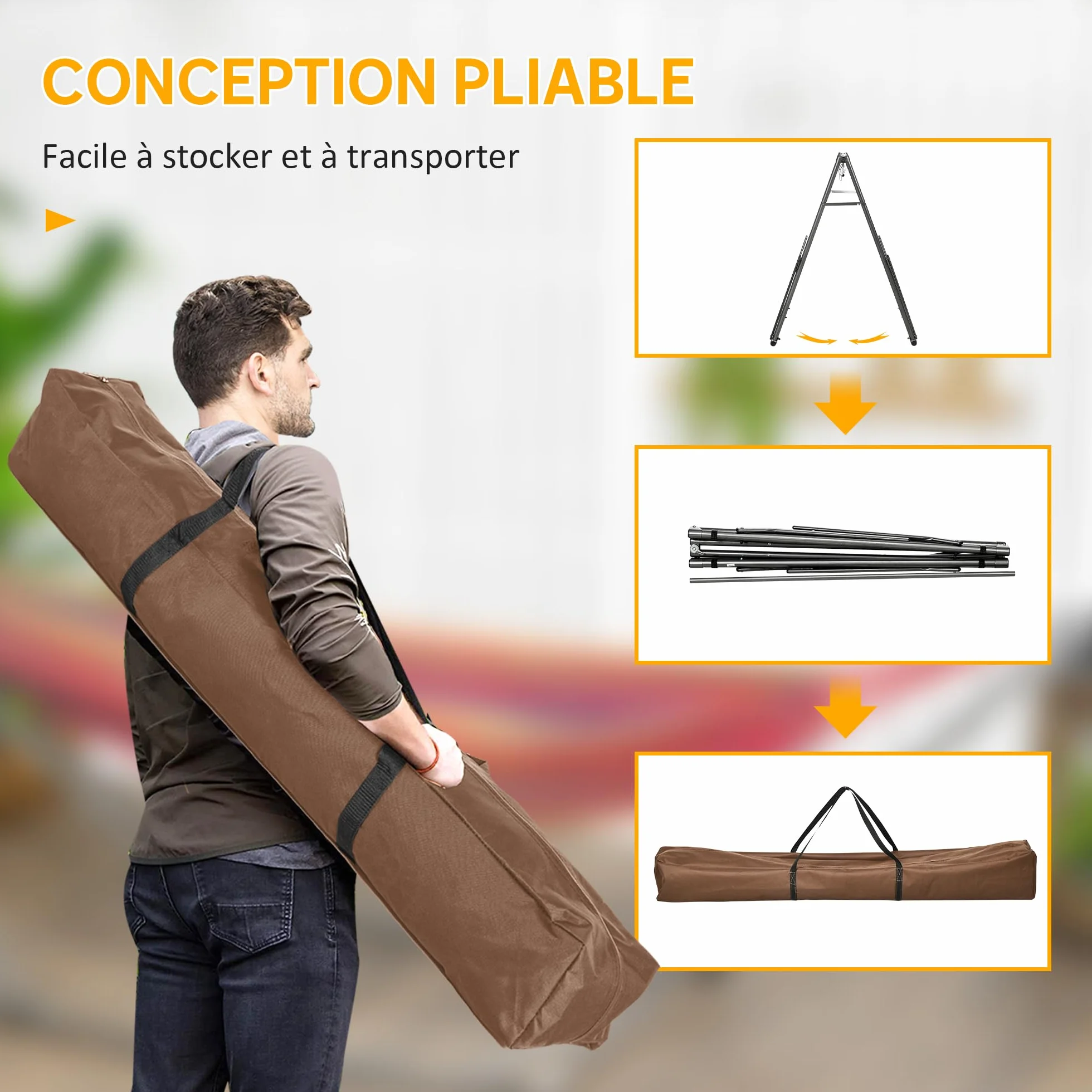 Outsunny Support de Hamac Pliable, Cadre Portable 2-en-1 Réglable en Acier, pour Camping Extérieur, Noir