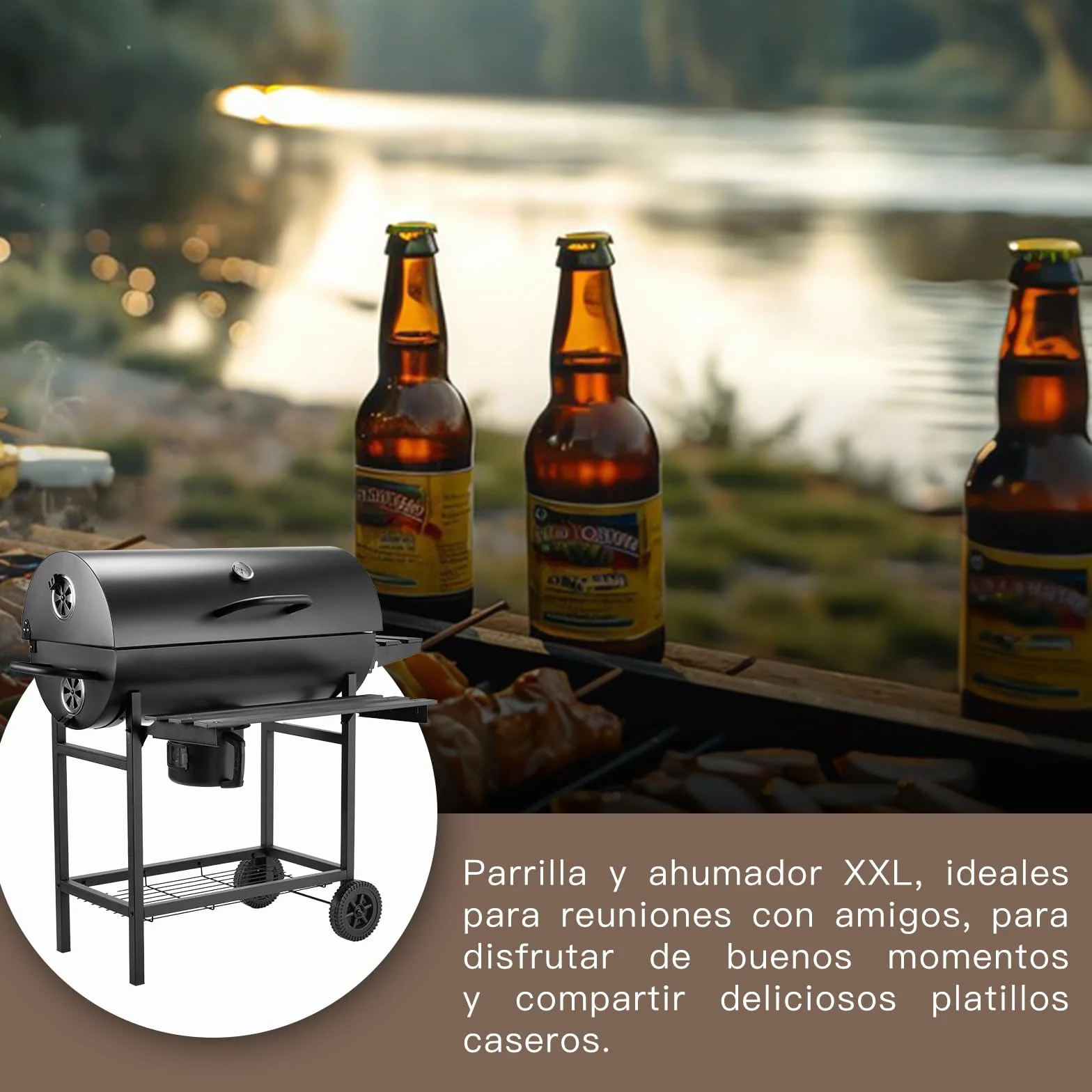 TEENO Barbecue au Charbon de Bois XXL avec Grille de Cuisson, Gants Anti-Brûlures, Thermomètre