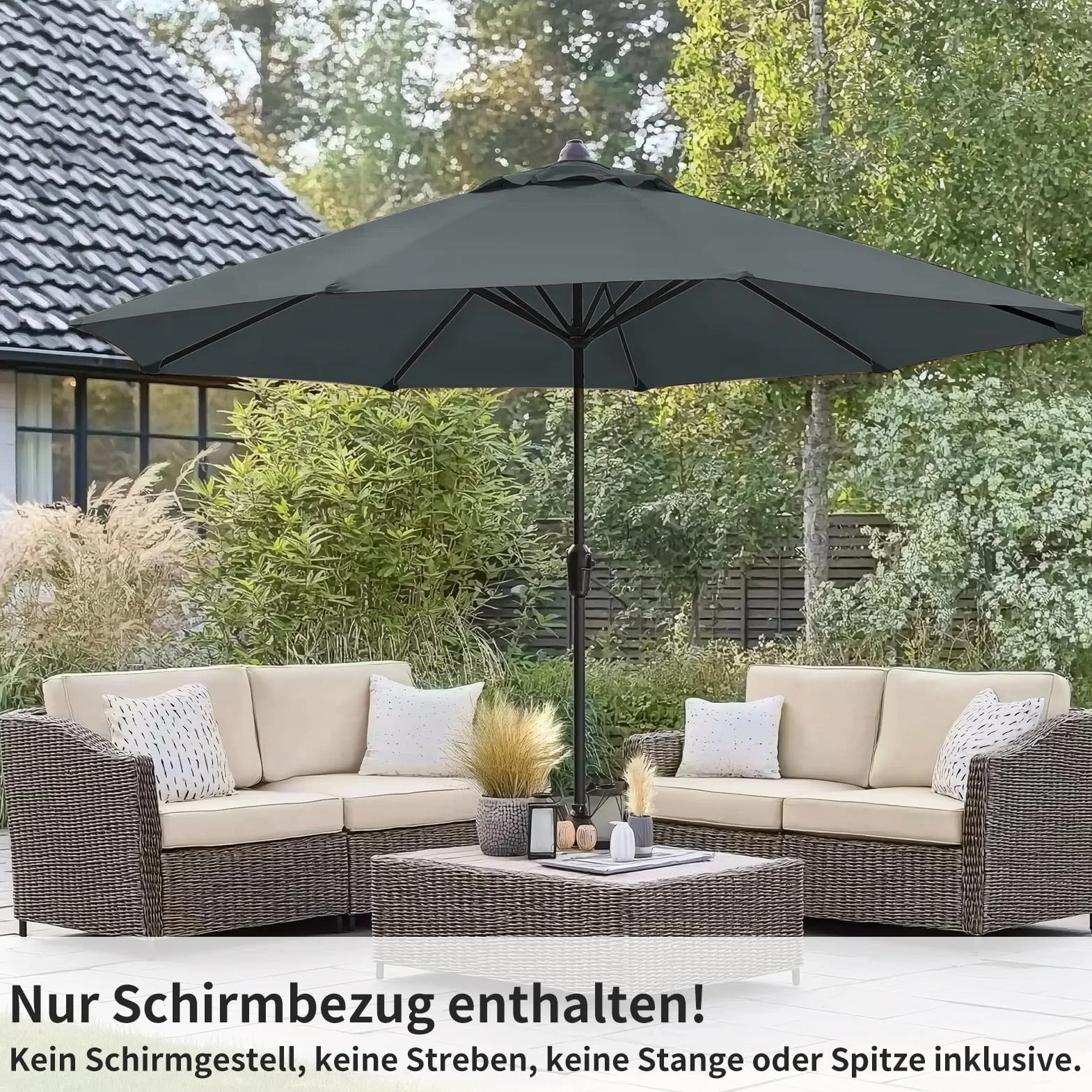 Housse de rechange parasol terrasse 2,5 m 6 baleines gris
