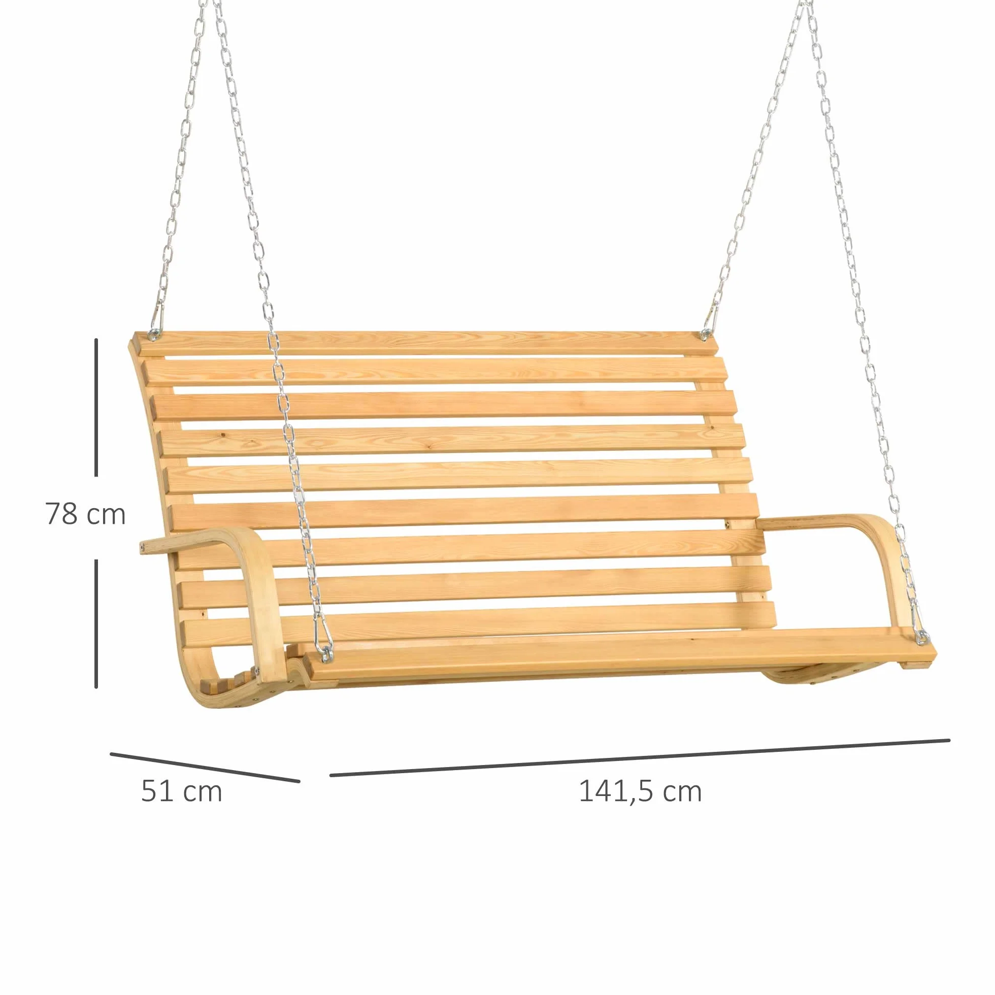 Outsunny Banc Suspendu 2 Places Balancelle de Jardin en Bois Naturel 141,5L x 51l x 78H cm