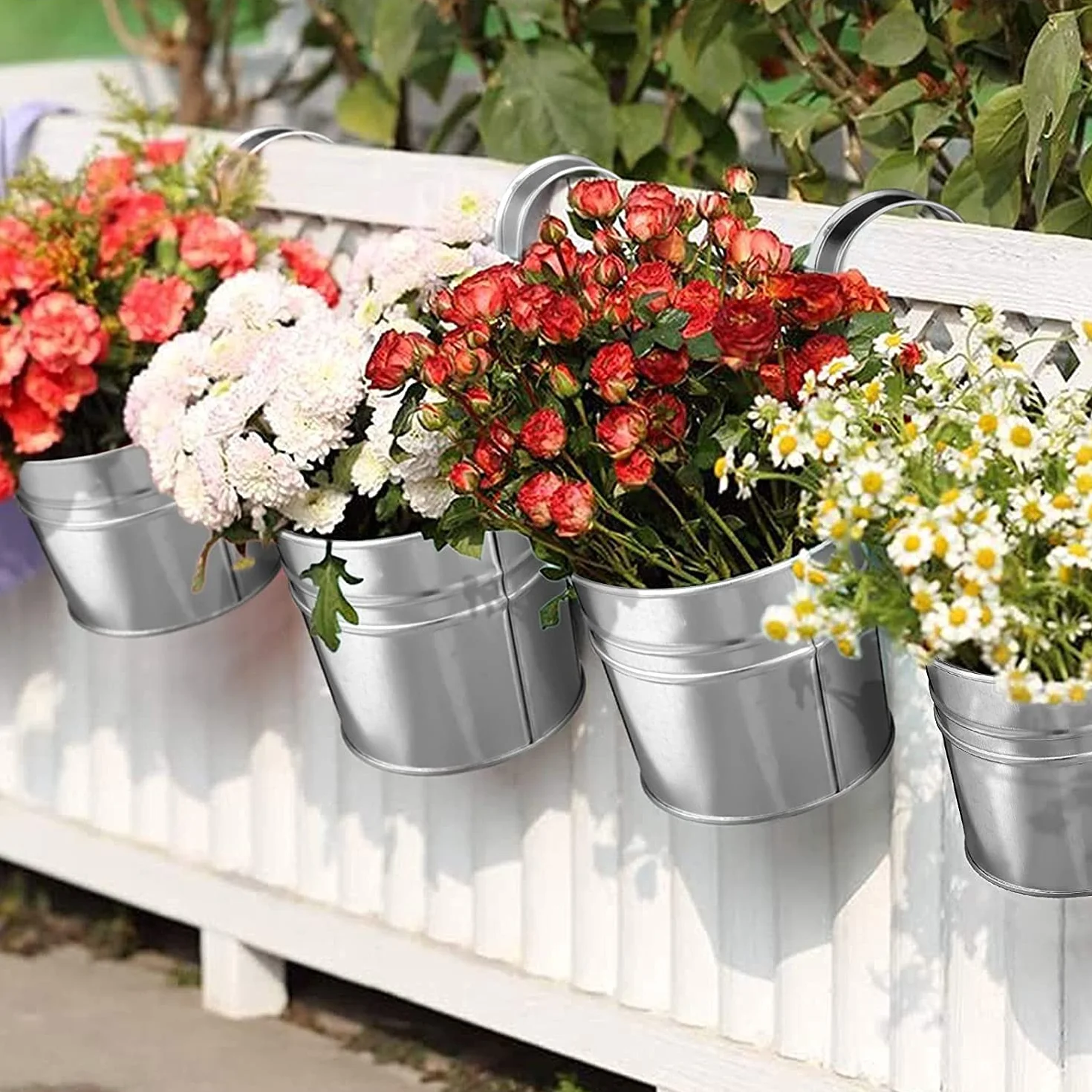 Pots De Fleurs Suspendus En Métal 10cm Avec Crochet Amovible Pour Balcon Jardin (Argent)