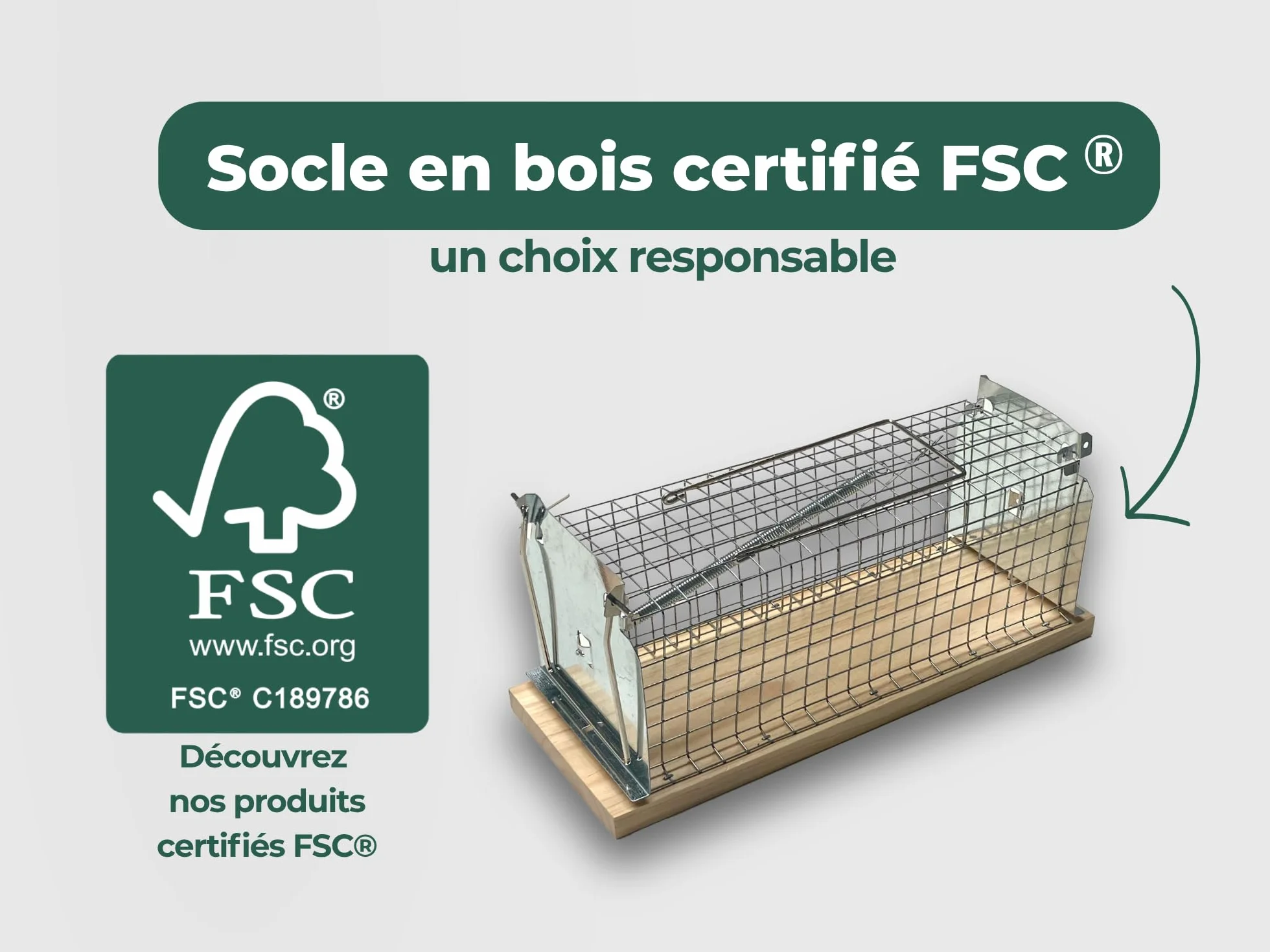 CAUSSADE Nasse à Rats Piège à Rats Cage capturer Rats Socle Bois certifié FSC Réutilisable Intérieur Extérieur