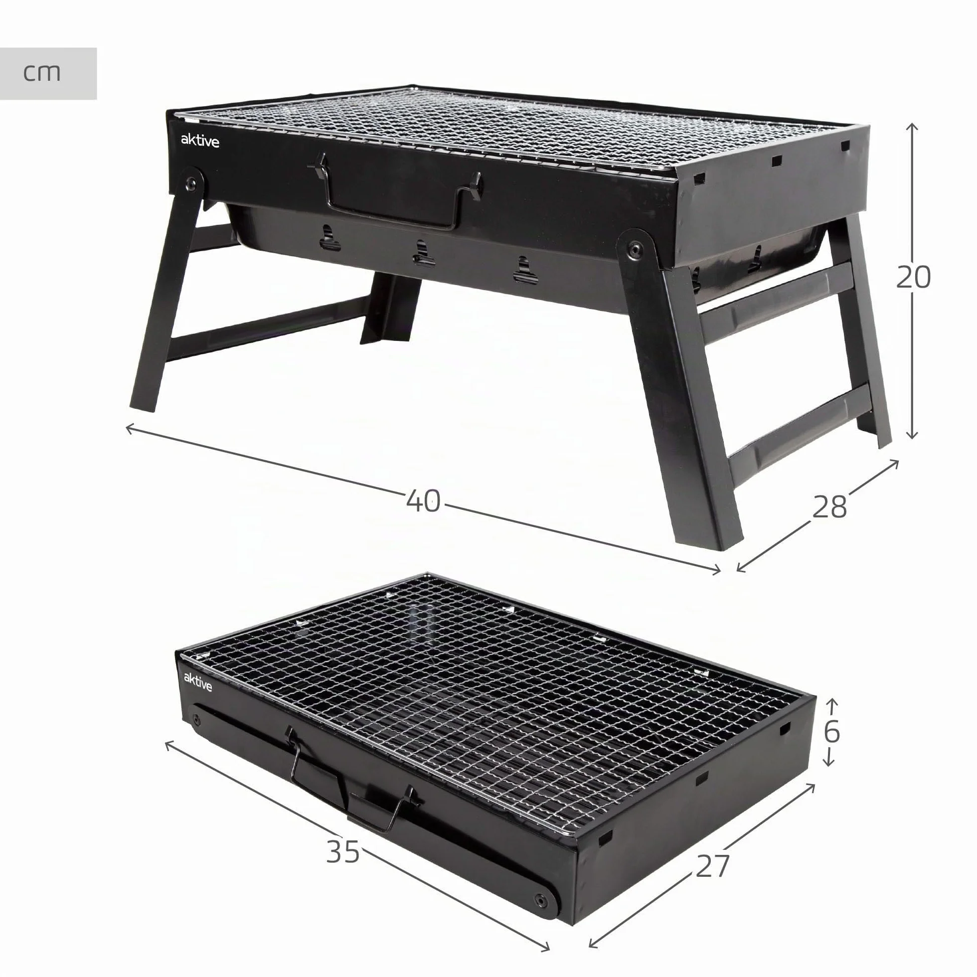 Aktive Barbecue portable pliant rectangulaire 40x28x20 cm noir