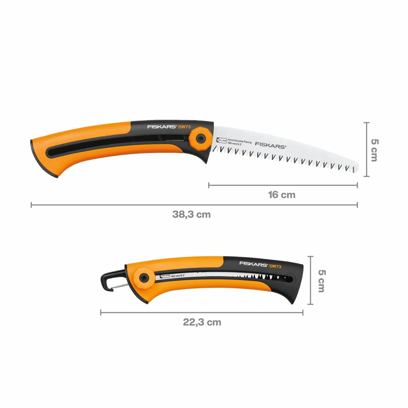 Fiskars Scie à élaguer pour Bois Vert, Lame Rétractable, Grandes dents, Coupe tirante, Longueur de Lame: 16 cm, Lame en Acier Inoxydable, Noir/Orange, Xtract, SW73, 1000613