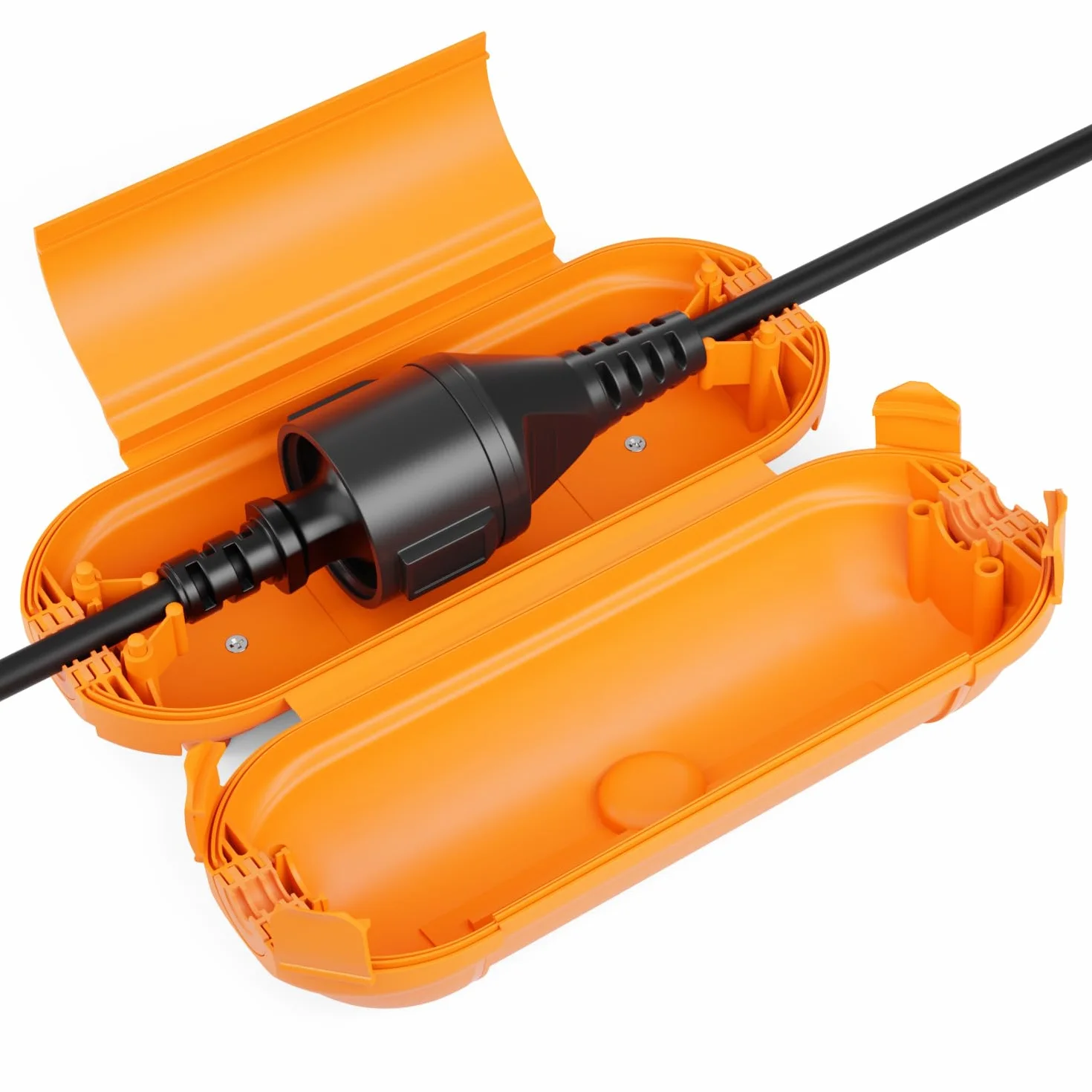deleyCON Boîtier Protection Outdoor IP44 pour Cordon Alimentation Rallonge étanche Anti-éclaboussures pour Usage Externe Coffret Protection Gaine Couverture - Orange