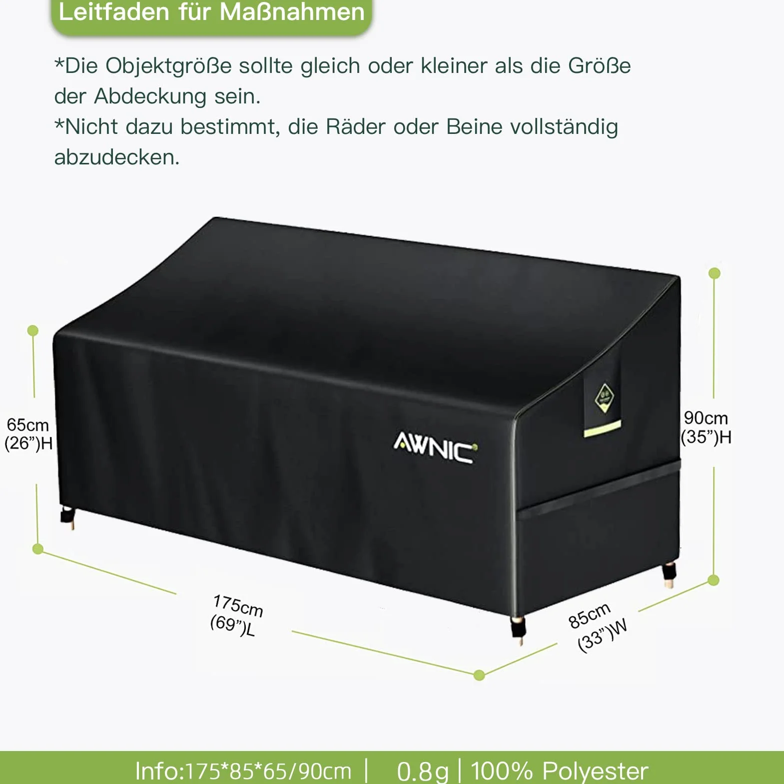 Housse de Protection pour Banc de Jardin Imperméable Polyester 420D 3 Places 175 x 85 x 65 cm