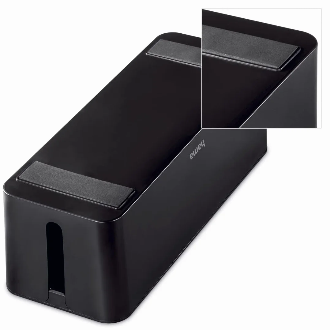 Hama Boîte pour câbles Maxi (Boite Rangement pour Cables chargeurs et multiprises, boitier Cache câbles 40x15,5x13,5cm, Pieds en Caoutchouc) Noir