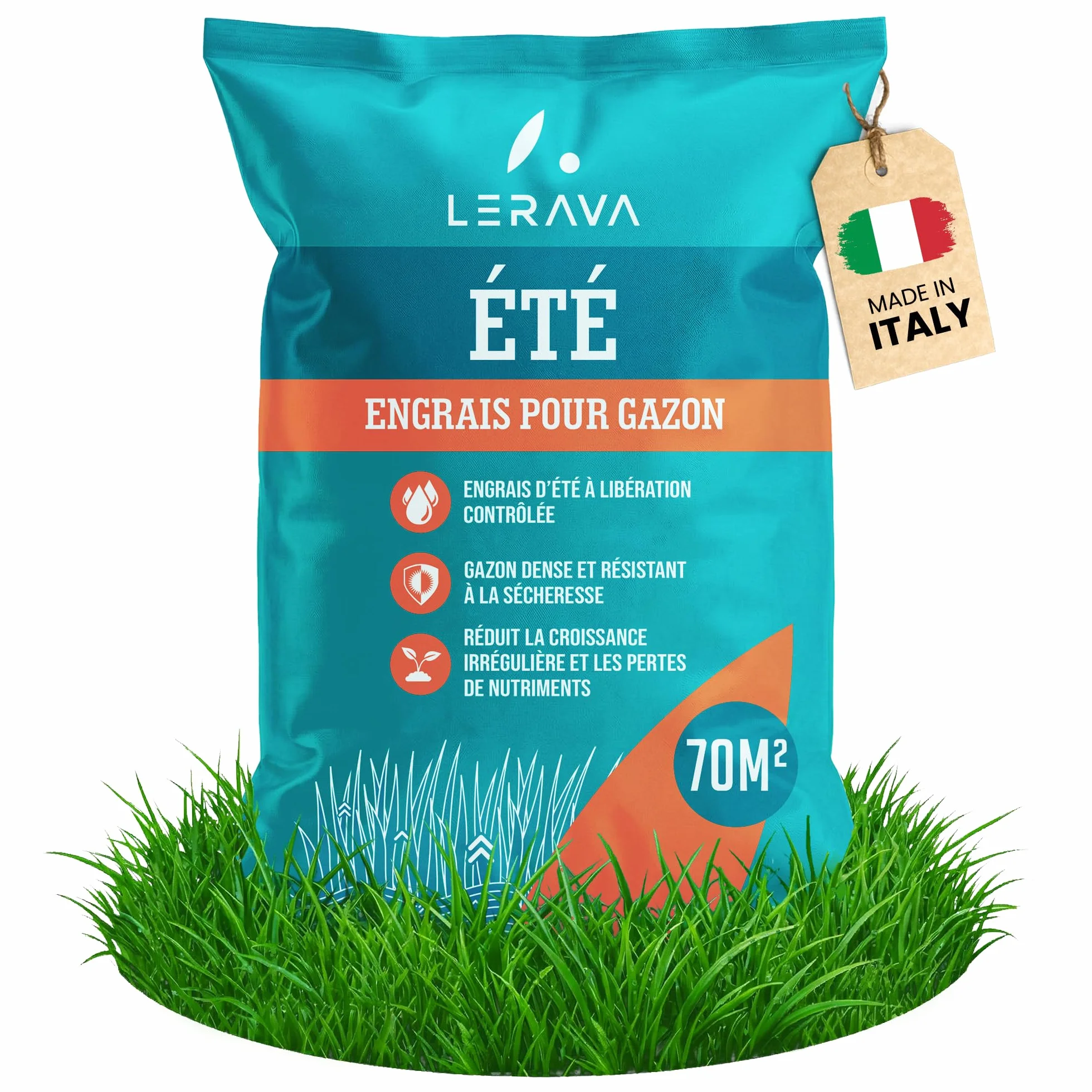 LERAVA® Engrais gazon été 70m² - anti mousse granulés riche en azote - Nutrition équilibrée pelouse verte dense