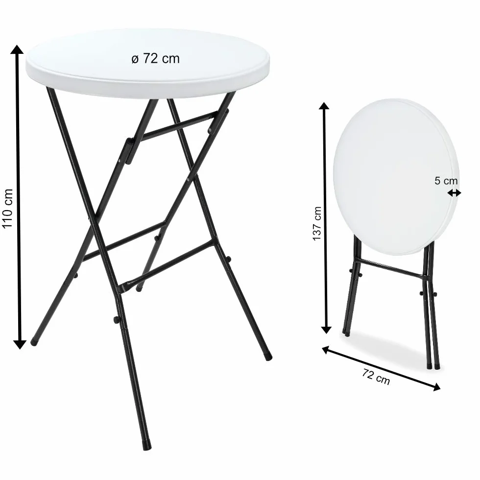 Casaria Table Haute de Bar Pliante Mange-Debout Ø 72 cm Blanc Hauteur 110 cm