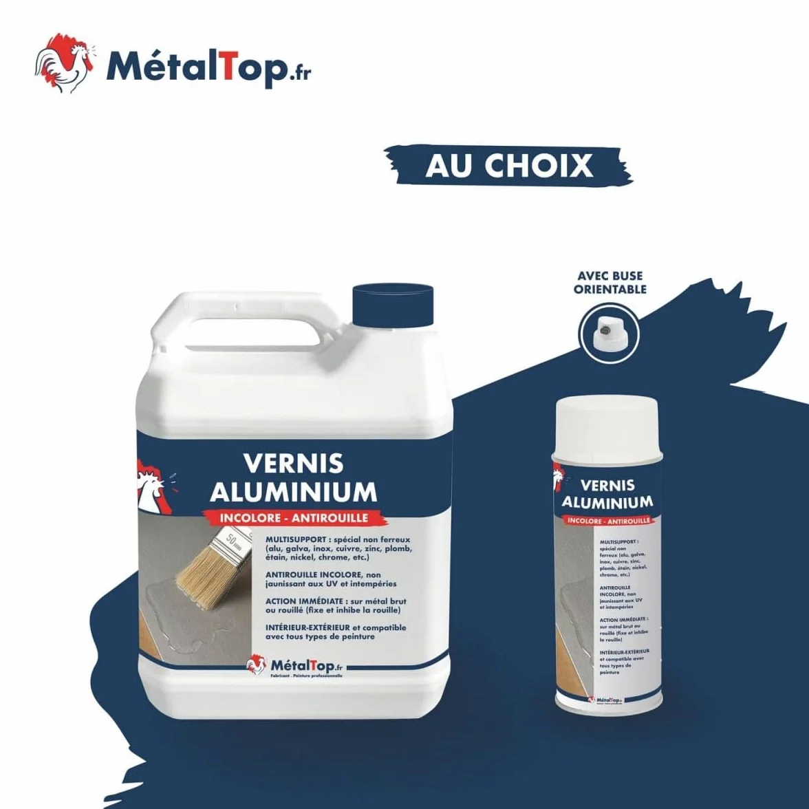 Metaltop - Vernis Aluminium - Bombe 400 ml - Pour une bonne adhérence sur l'aluminium, l'inox et le zinc
