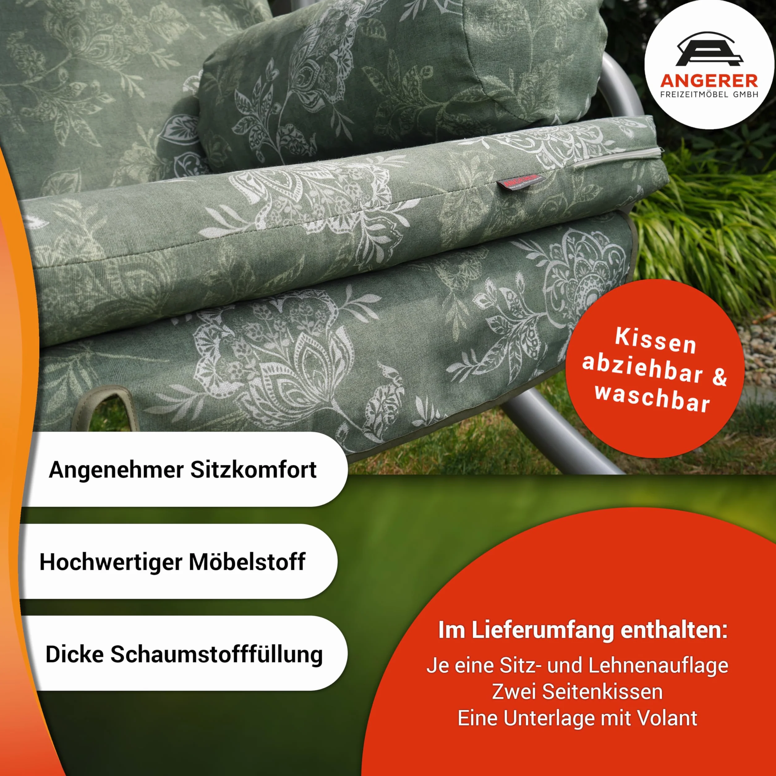 Angerer Balancelle de Jardin Trend 3 Places Convertible en Lit Acier Galvanisé Toit Ajustable Coussins Lavables 270 kg