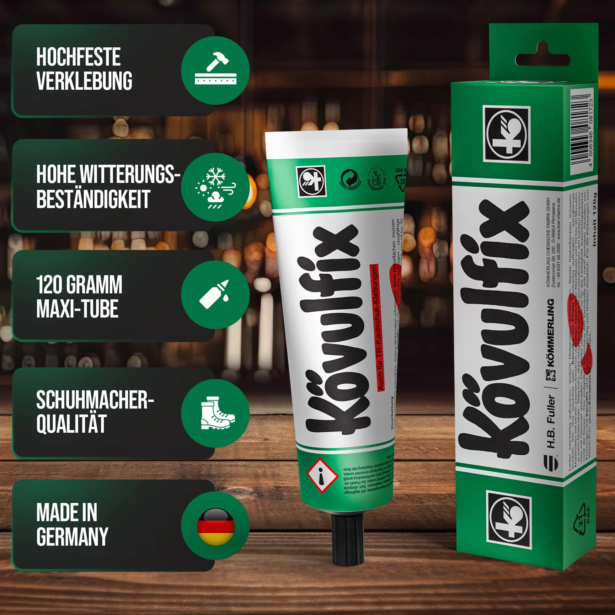 Kövulfix Kit de colle de contact 240 g + pinceau – Colle à chaussures extra forte, imperméable et flexible – Colle universelle pour cuir, caoutchouc, textile, chaussures, ciel de toit, auvent