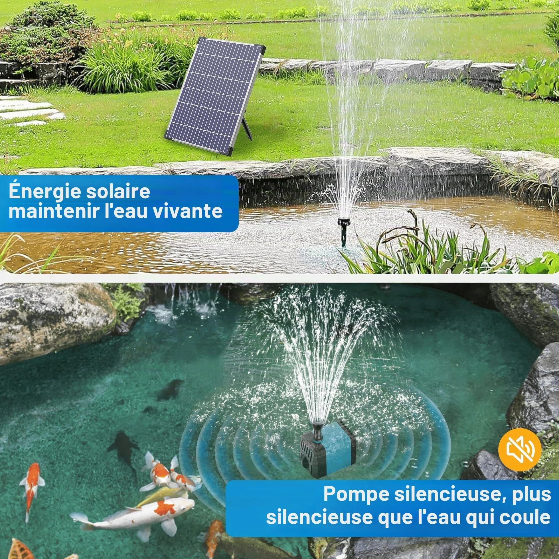 Pompe solaire de bassin 12 W 450 l/h avec 4 buses fontaine extérieure pour jardin