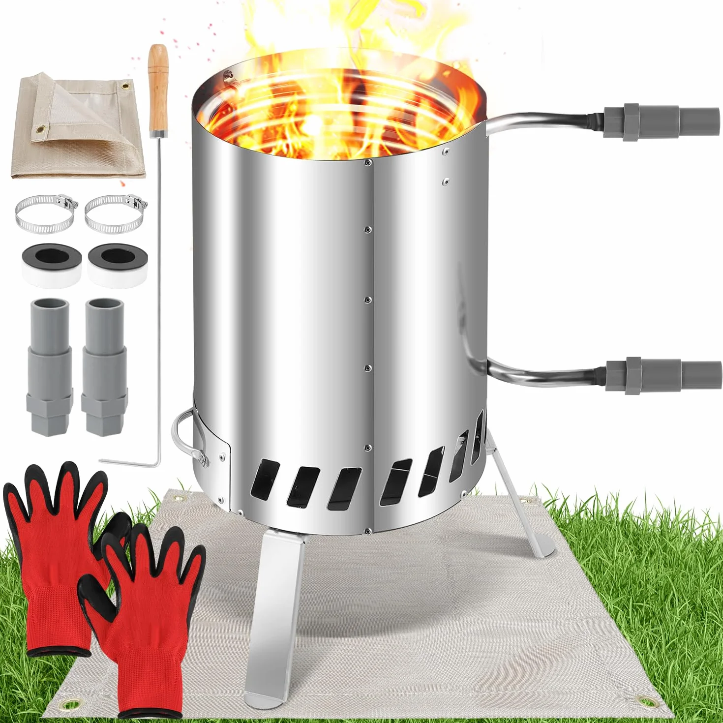 Gimisgu Chauffage de Piscine avec Feu Réservoir à Feu Seau en Acier Inoxydable Raccords 32/38mm