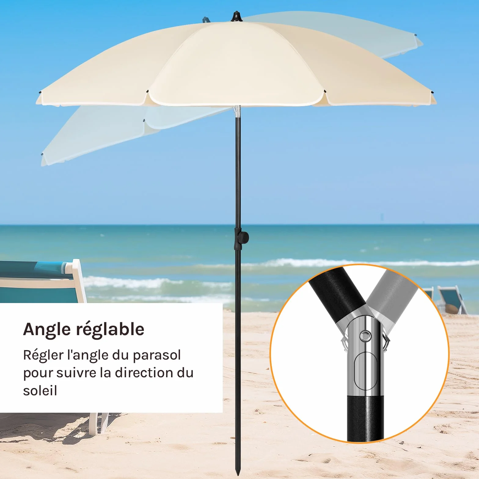 WOLTU Parasol de Jardin Extérieur Anti-UV φ 135 cm Beige, Inclinable et Hauteur Réglable