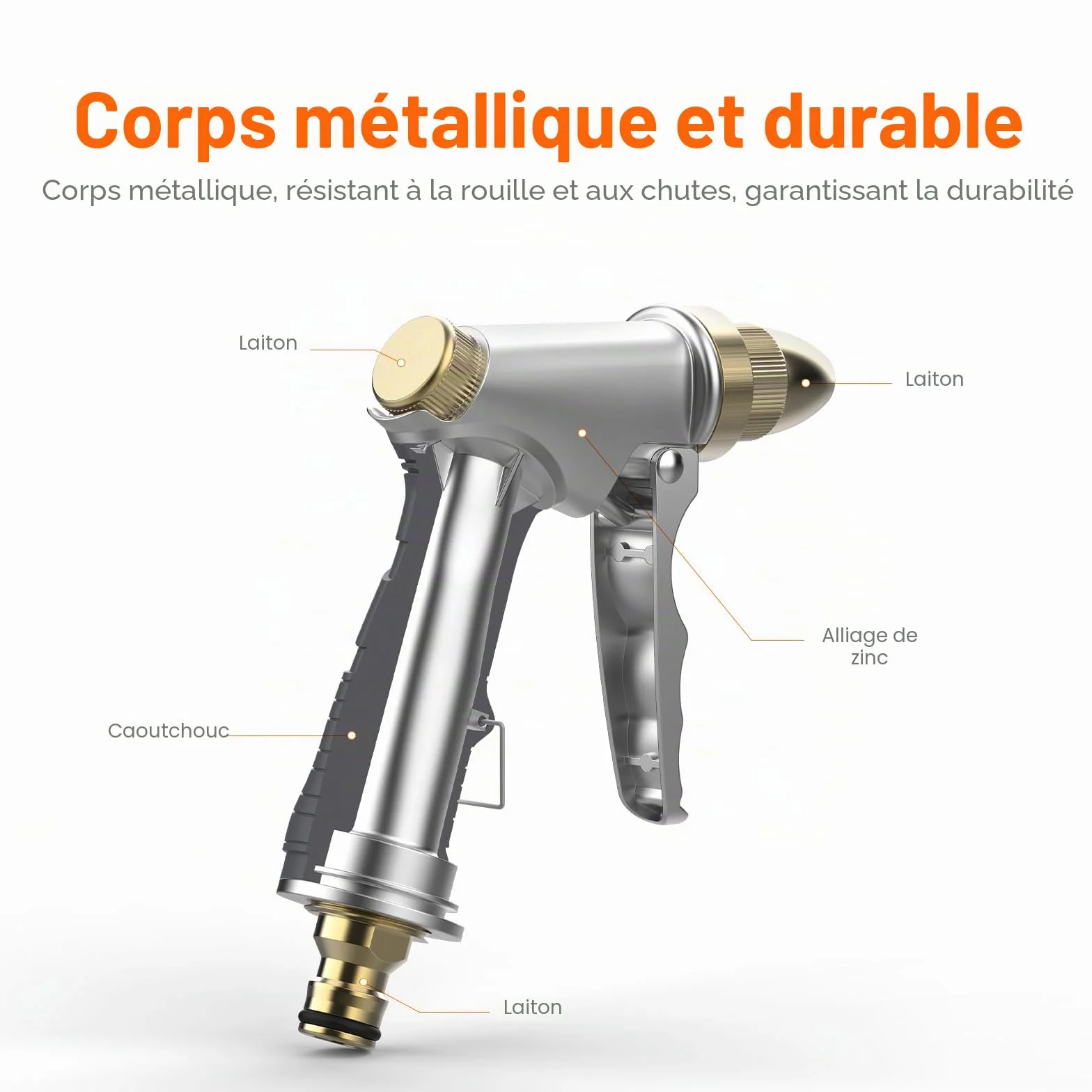 Ibergrif M20284 Pistolet d'arrosage avec buse en laiton 4 modes