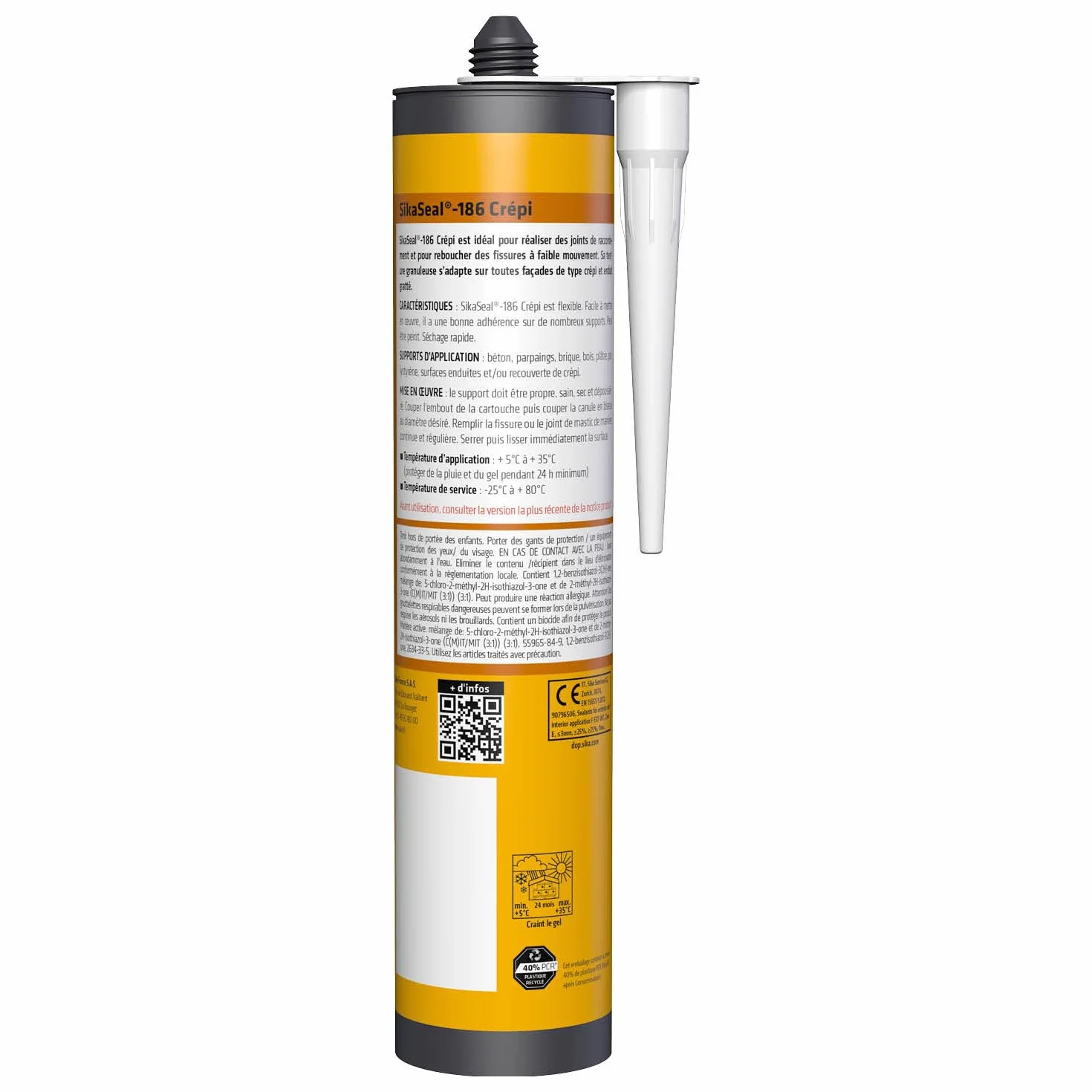 SIKA - Mastic granuleux - SikaSeal-186 Crépi blanc - Joints de raccordement et fissures - Façades extérieures - Effet crépi - Résistant aux UV - Multi-supports - 300 ml