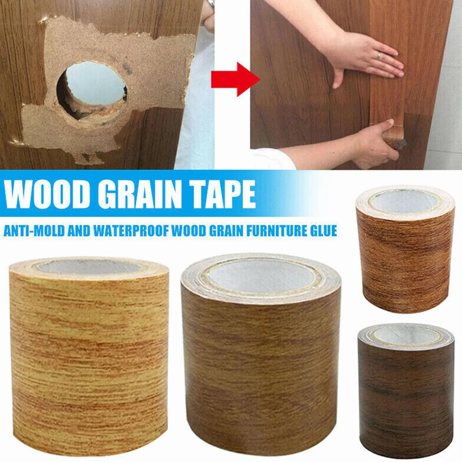 Ruban adhésif aspect bois, 5,37 cm (l) x 4,57 m (L) - Film adhésif aspect bois PE+ chêne rustique pour plinthes souples, portes, bordures, murs, papiers peints, meubles (1, C)