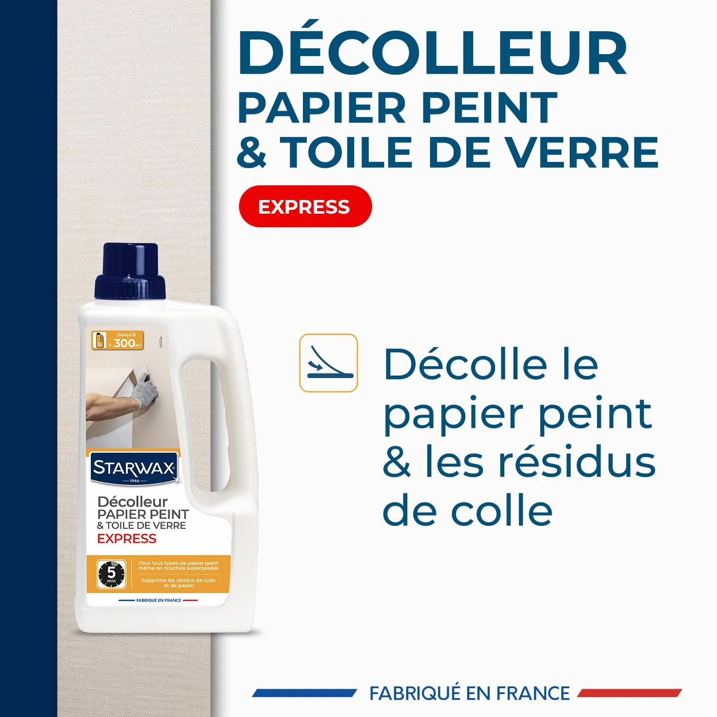 STARWAX Décolleur Express papier peint 1L, décolle tous types de papier peint et supprime les résidus de colle, efficace dès 5 minutes, fonctionne sur papier peint sec ou ancien